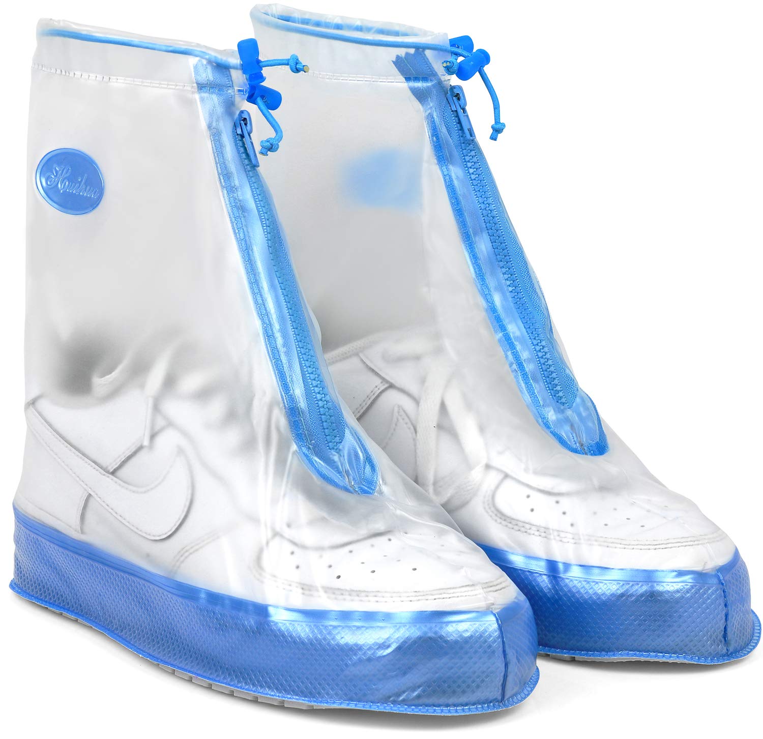 Rain Shoe Covers | Waterproof Shoe Covers For Men Women | Reusable Galoshes Overshoes (Clear/Blue, Xxx-Large)