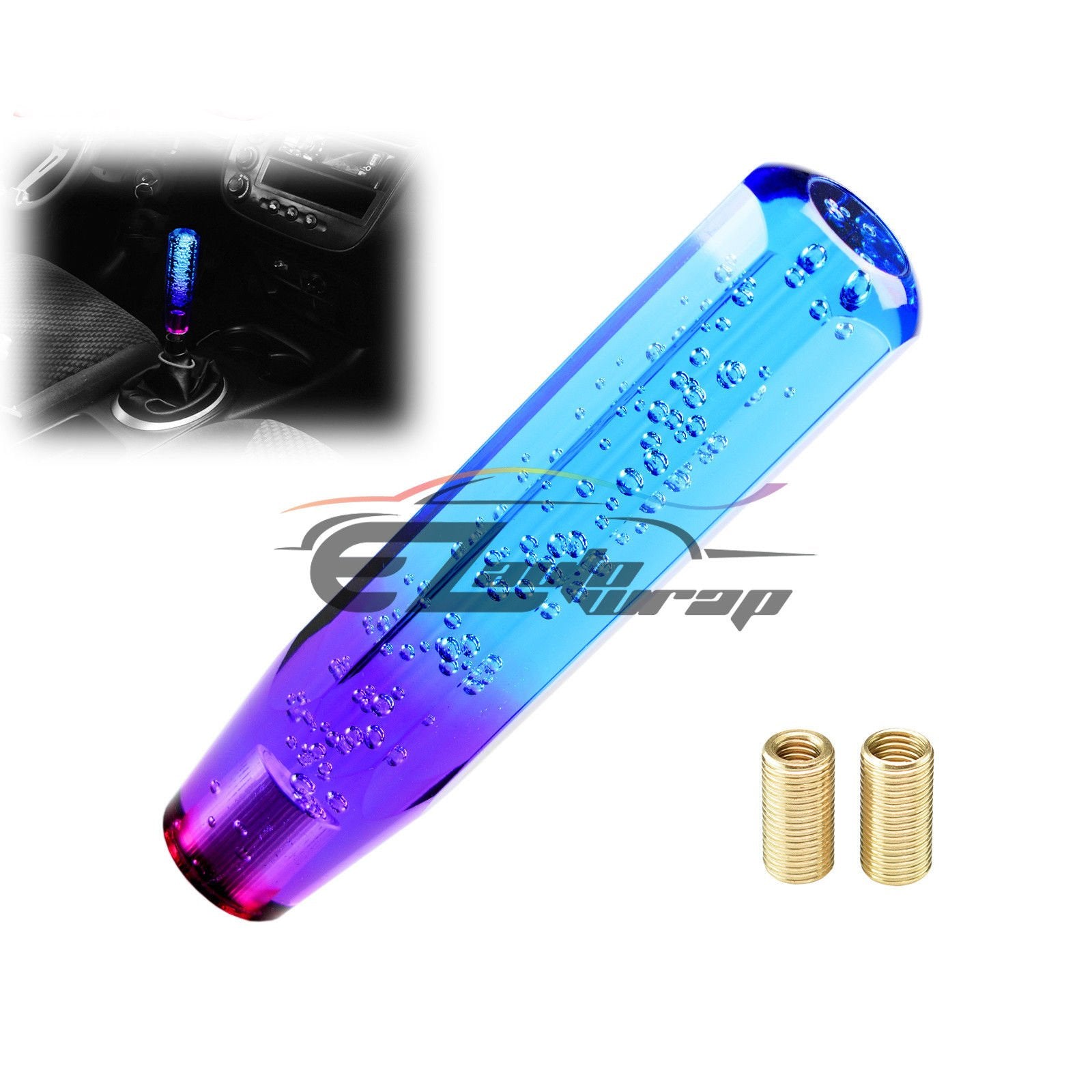 Ezautowrap Shift Knob Stick Crystal Transparent Bubble Purple Blue Throw Gear Shifter 20Cm