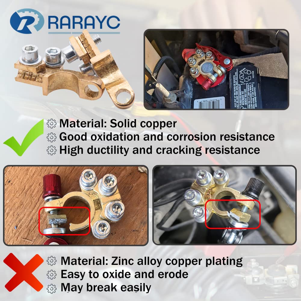 RARAYC 4 PCS Military Spec Battery Terminal Connector Kit - Copper Lugs, Black Covers, Heatshrink, Model DZ083