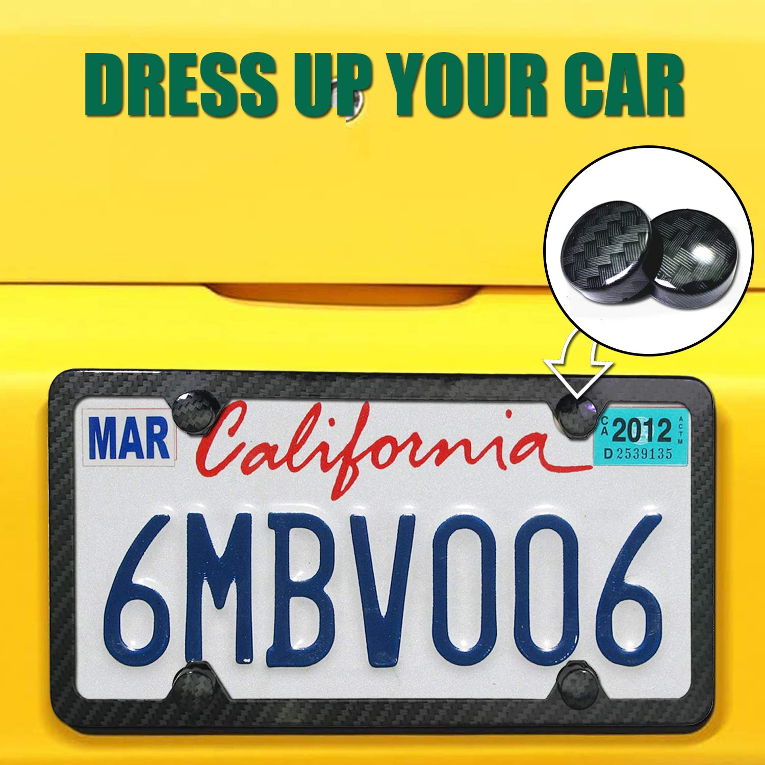YoUoY Stainless Steel License Plate Screws with Carbon Fiber Caps for Front/Rear Car Tags