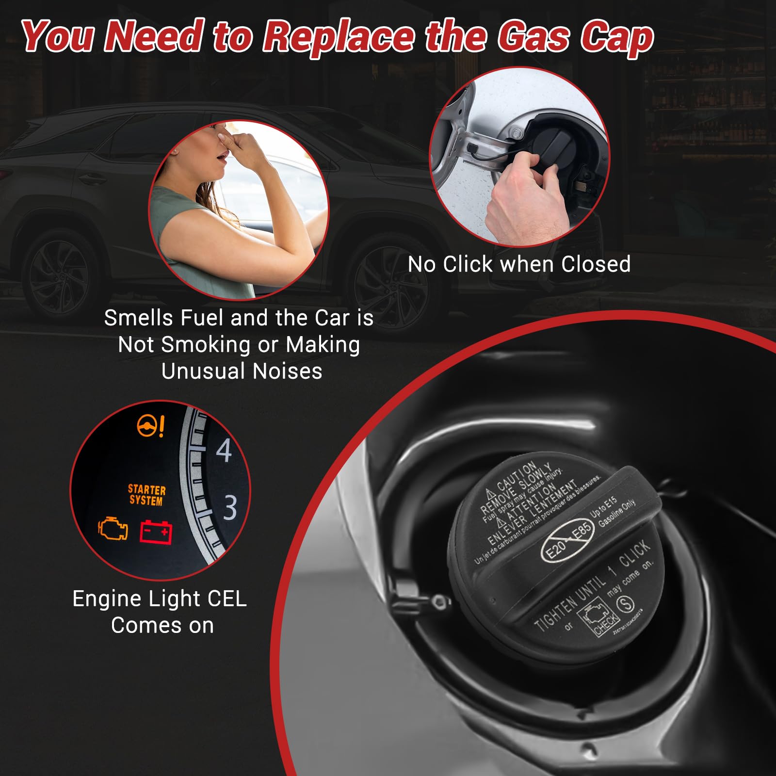 YITHSWAY Black Gas Cap Fuel Cap OEM Replacement for Toyota Lexus Models 77300-07030 77300-53030 Compatible with Venza Highlander RAV4 Camry