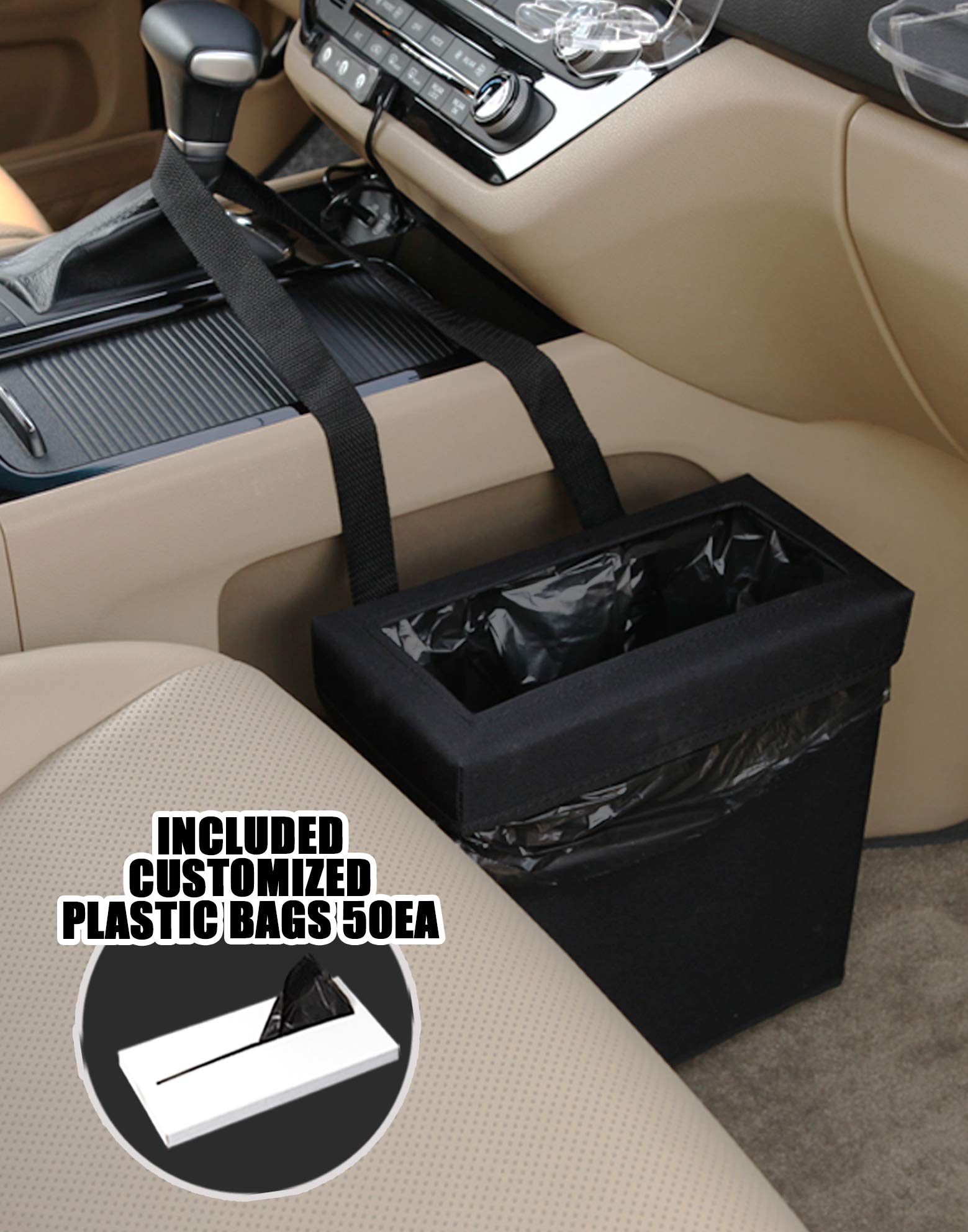 KMMOTORS Aladdin Medium Car Trash Can with Trash Bags, Black Oxford Fabric, Model AA