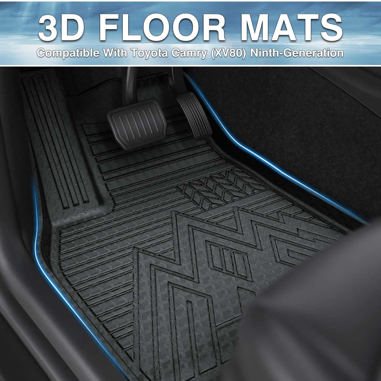 Mixsuper Floor Mats for 2025 Toyota Camry (Include Hybrid), All Weather Floor Liners Durable 1st and 2nd Row Set Black