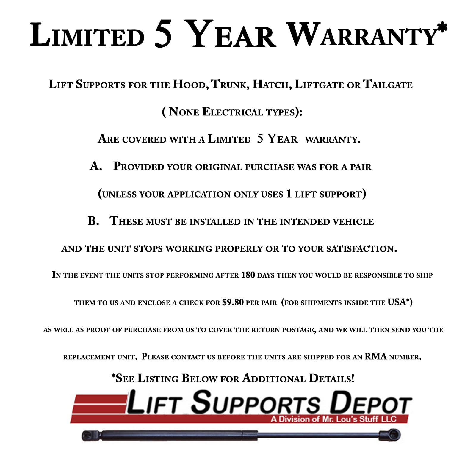 Lift Supports Depot Qty (2) Front Trunk Lift Supports Fits 911 Coupe 2004-2011,Boxster 04-12, Cayman 08-12 Shocks Struts