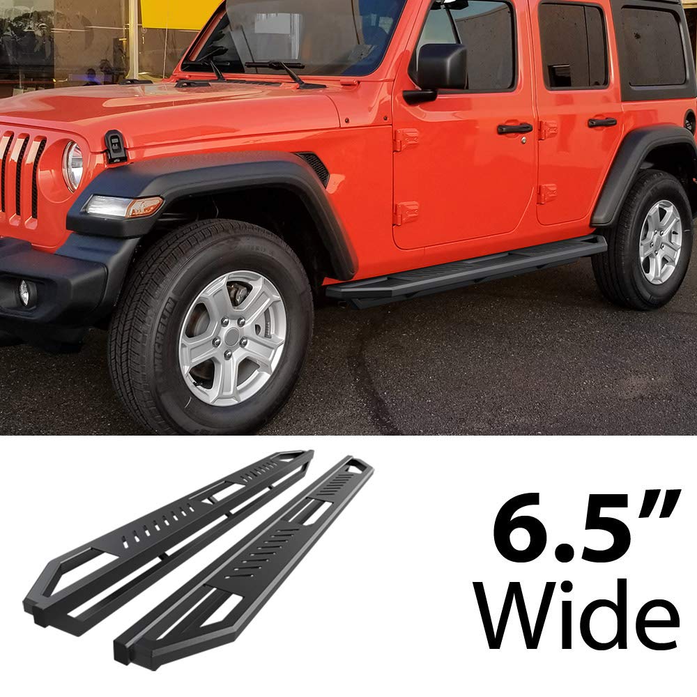 HD Ridez Jeep Side Steps Armor, 6.5" Aluminum Black, Compatible with Jeep Wrangler JL 2018-2024, Model HDR-IA97S8882