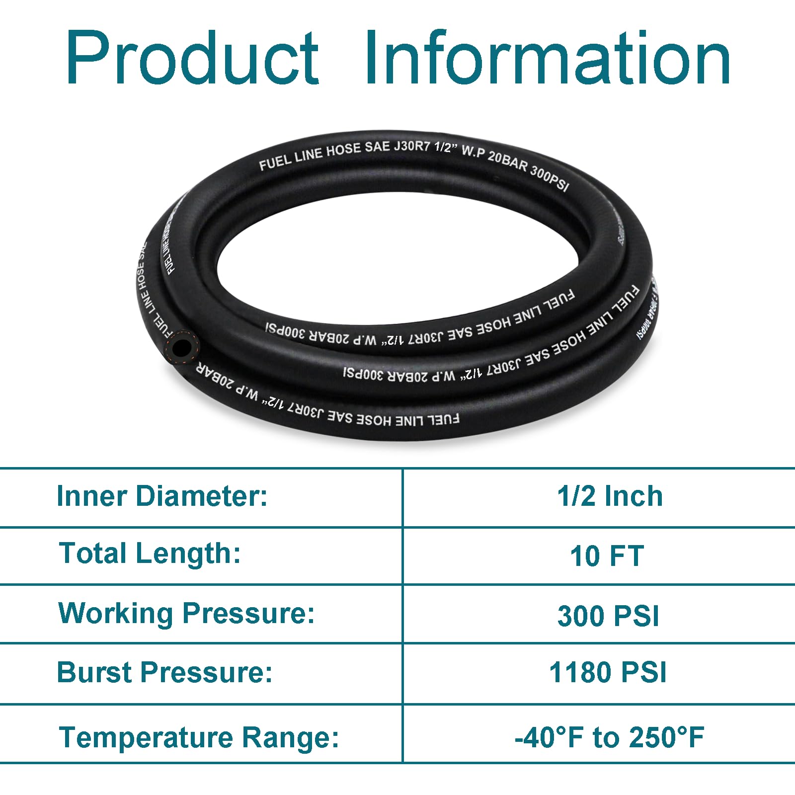 Housun Fuel Line 1/2 Inch Id, Fuel Hose 10Ft, J30R7 Fuel Line Hose Nbr.