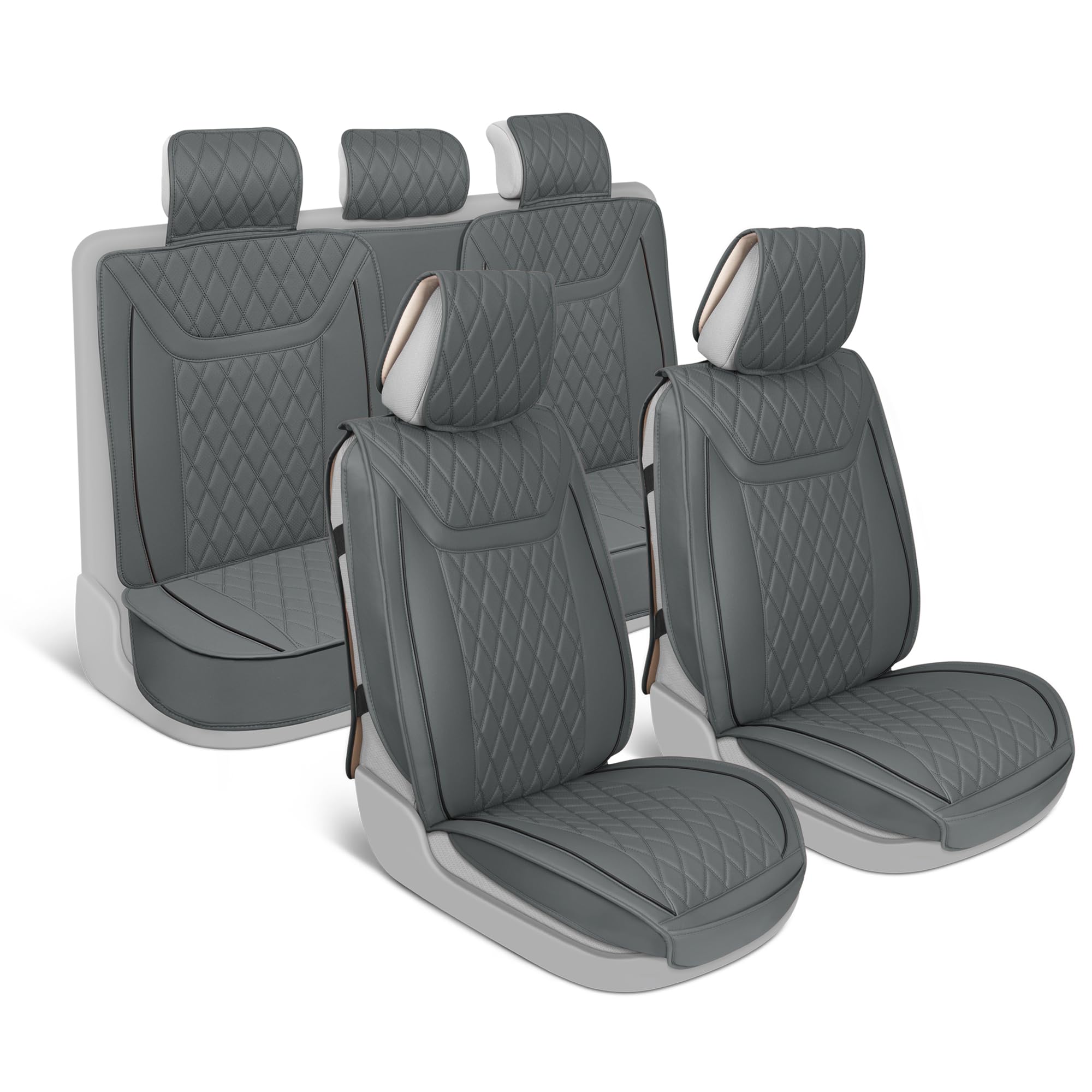 Motorbox Car Seat Covers - Ranch Leatherette Faux Leather Terracotta Seat Covers For Car - Diamond Stitched Cushioned Seat Prote