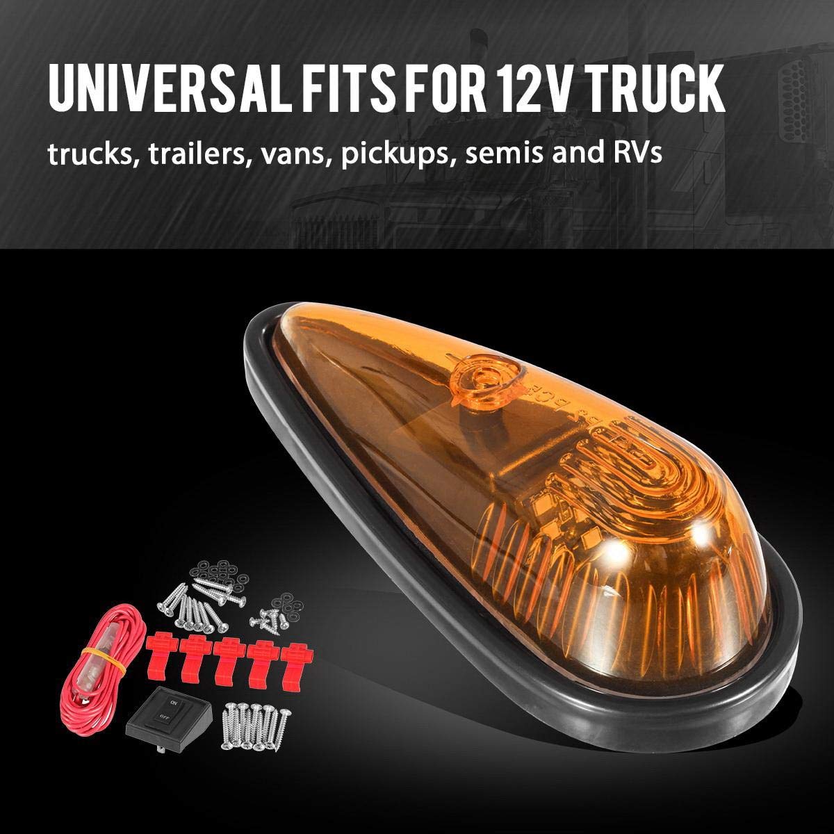 Partsam Amber Teardrop Cab Light - 9 LED Clearance Lights for Trucks, Vans & RVs - DOT Compliant, Front/Rear with Wiring Pack