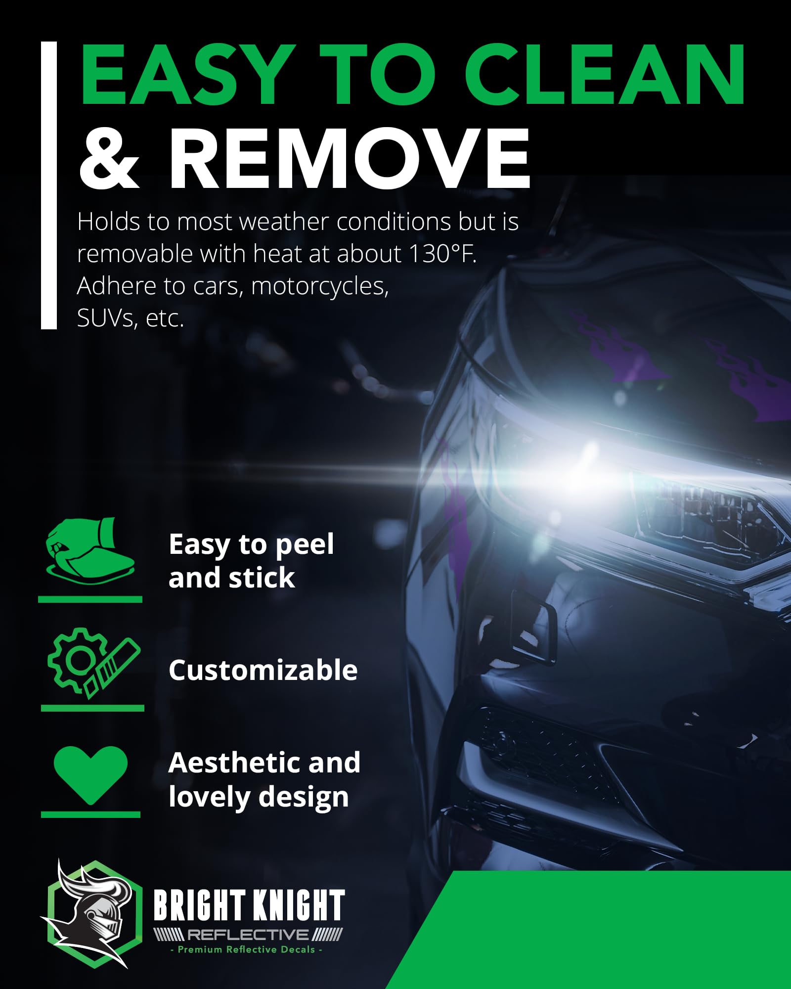 Bright Knight Reflective Flame Stickers, 4 Pcs Purple Reflective Car Sticker Decal With 3M Retro-Reflective Vinyl, Self-Adhesive