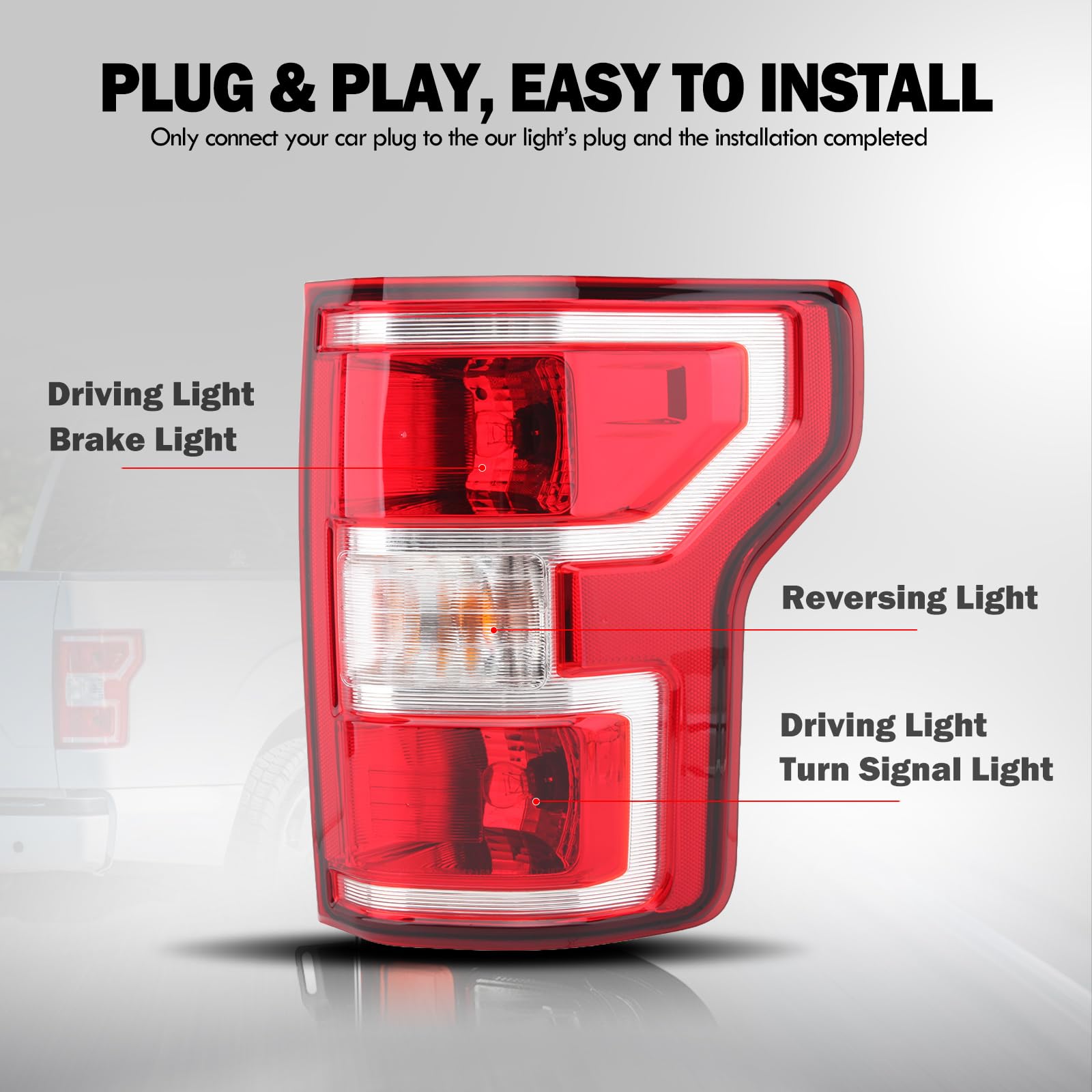Passenger Side Tail Light Assembly Compatible With Ford F150 F-150 2018-2020 With Halogen Bulb And Harness Right Tail Lamp