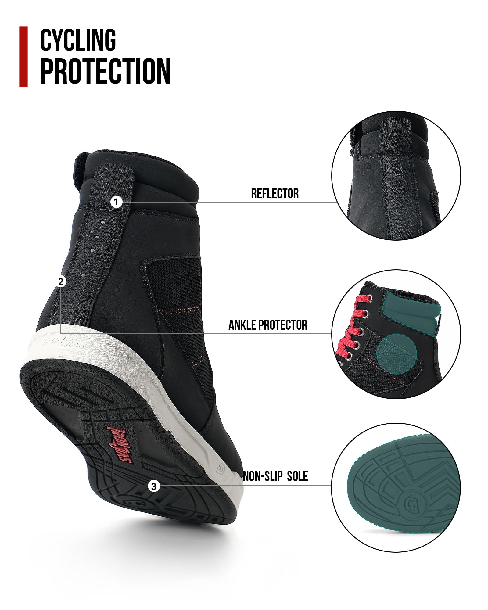 BORLENI Motorcycle Riding Shoes, Black, Size 12, Rubber Protective Boots for Men, Casual Breathable Motocross Footwear Model XZ001