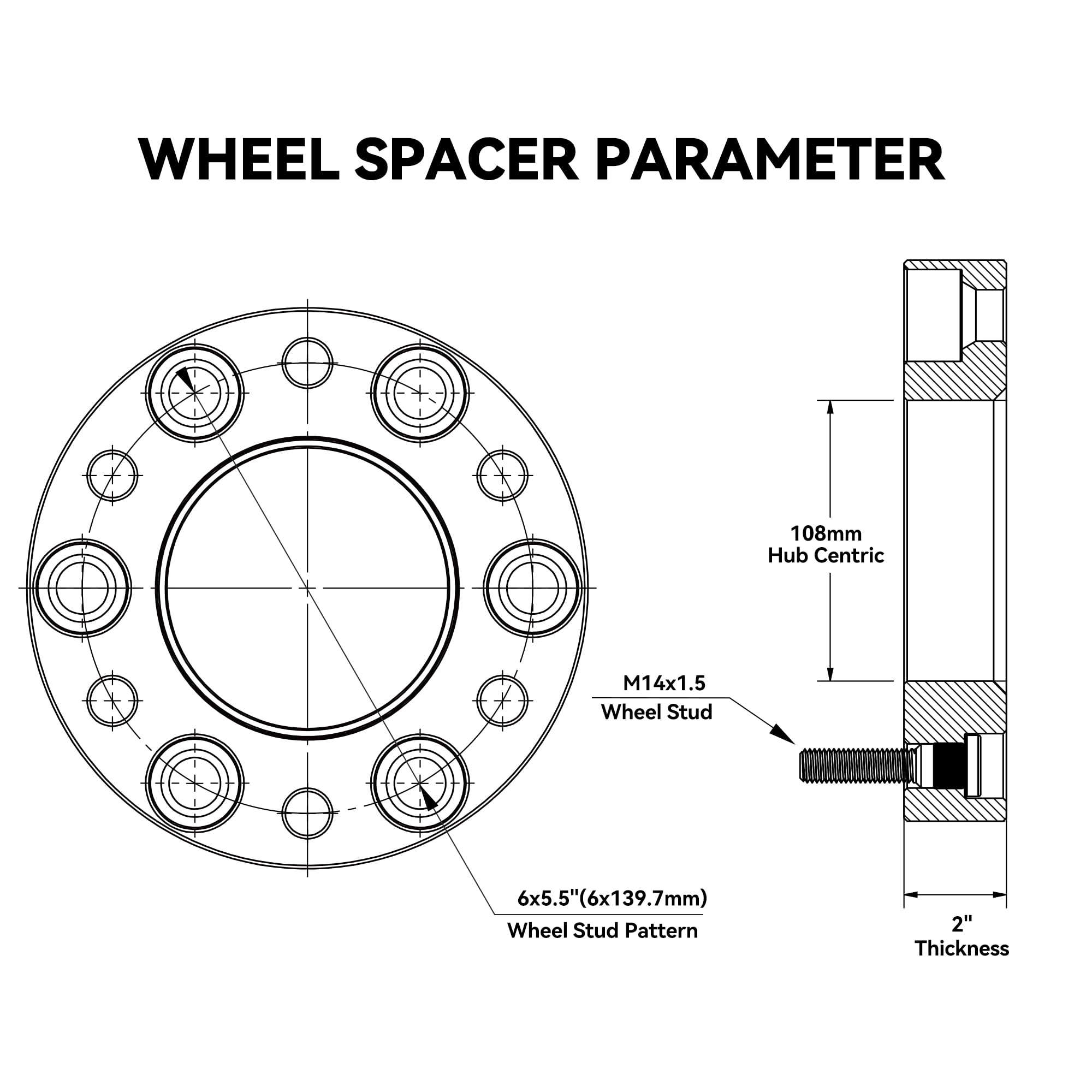 Richeer 6X5.5 Wheel Spacer Compatible With Silverado/Suburban/Sierra/Savana 1500 Express Tahoe Yukon Escalade C2500 K1500, 2'' F