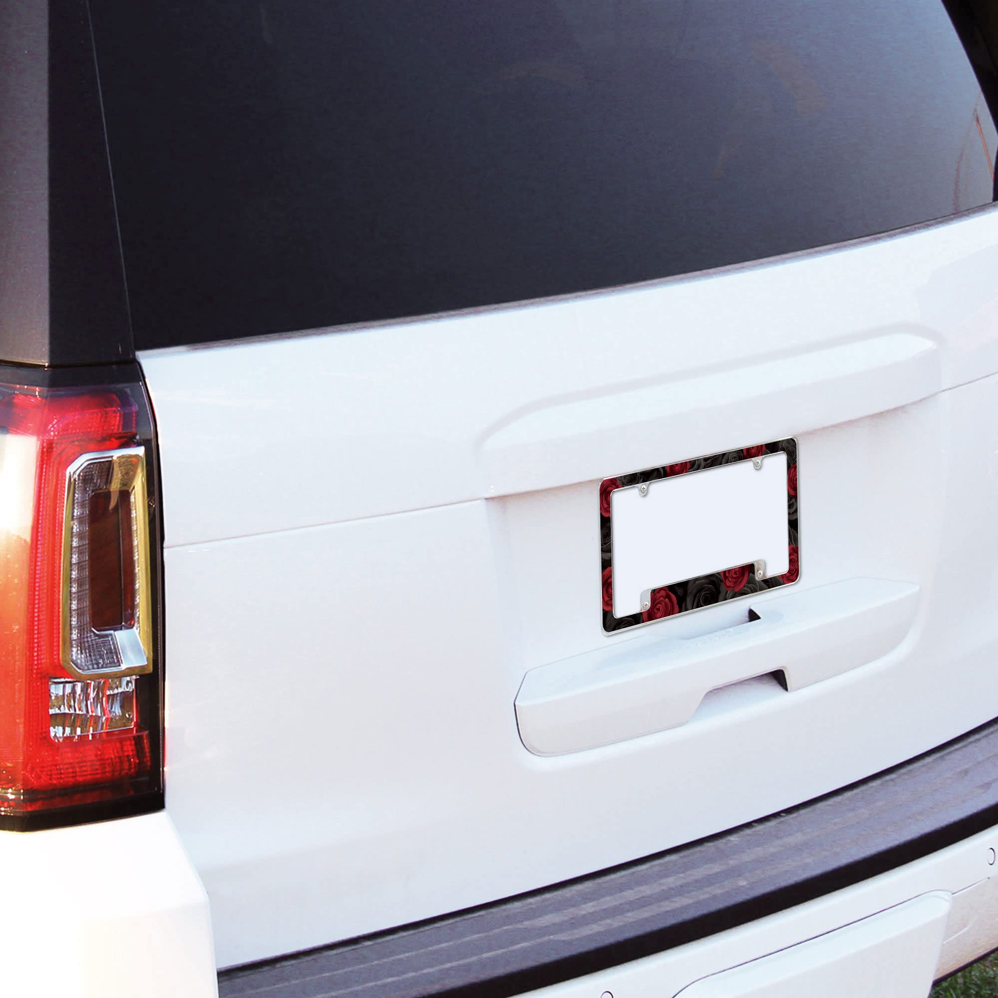 Rico Industries Red and Black Roses All Over Automotive License Plate Frame for Car/Truck/SUV (12 x 6)