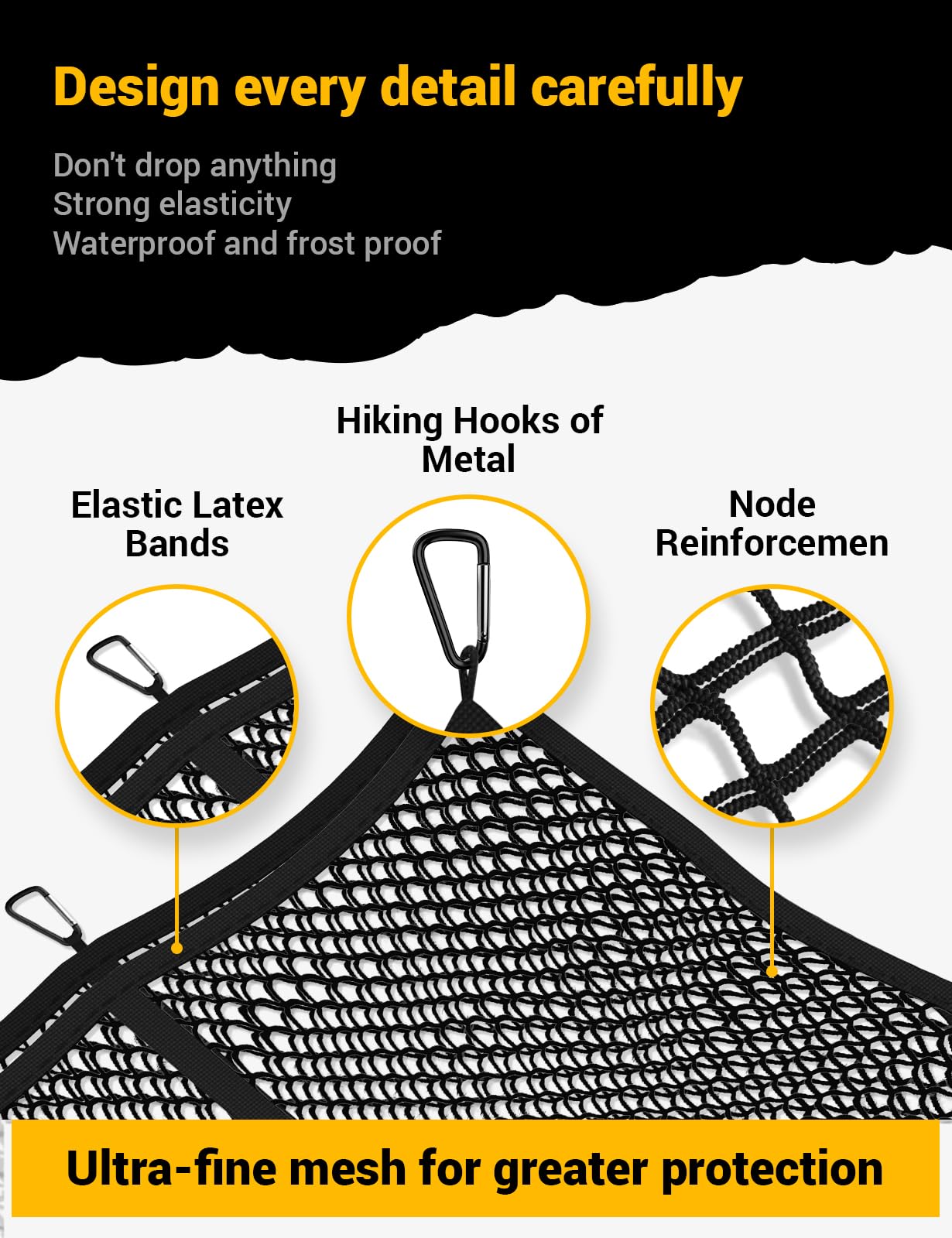 Autown Cargo Net For Pickup Truck Bed - Stretchable 4'X4' To 7'X7', High Elastic Fine Mesh 1''X1'' With 8 Metal Carabiners - Ide
