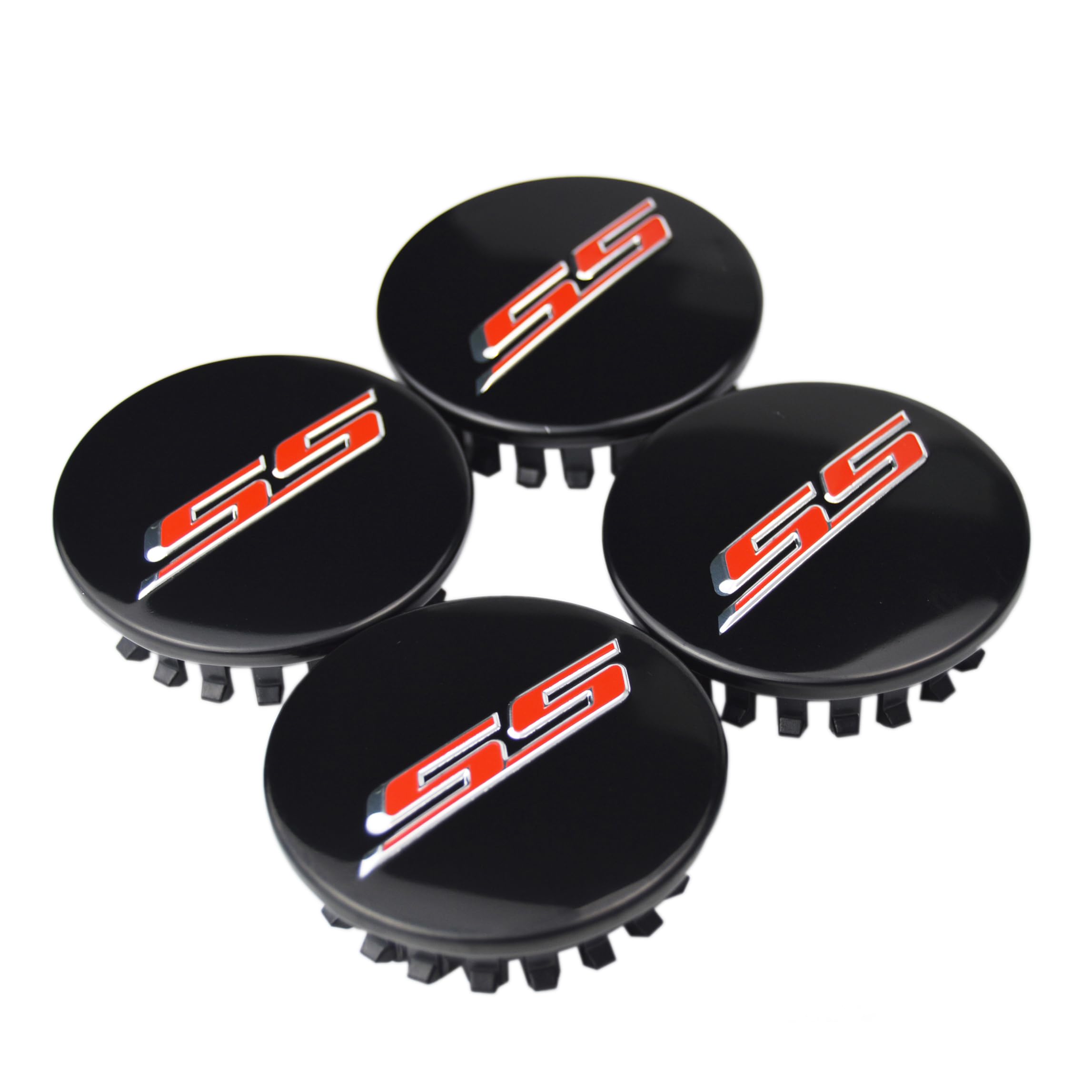 Zorratin SS Wheel Center Cap Covers - Set of 4, 68mm, Gloss Black with Red Emblem, Includes Valve Stem Caps, Fits 2016-2023 Camaro