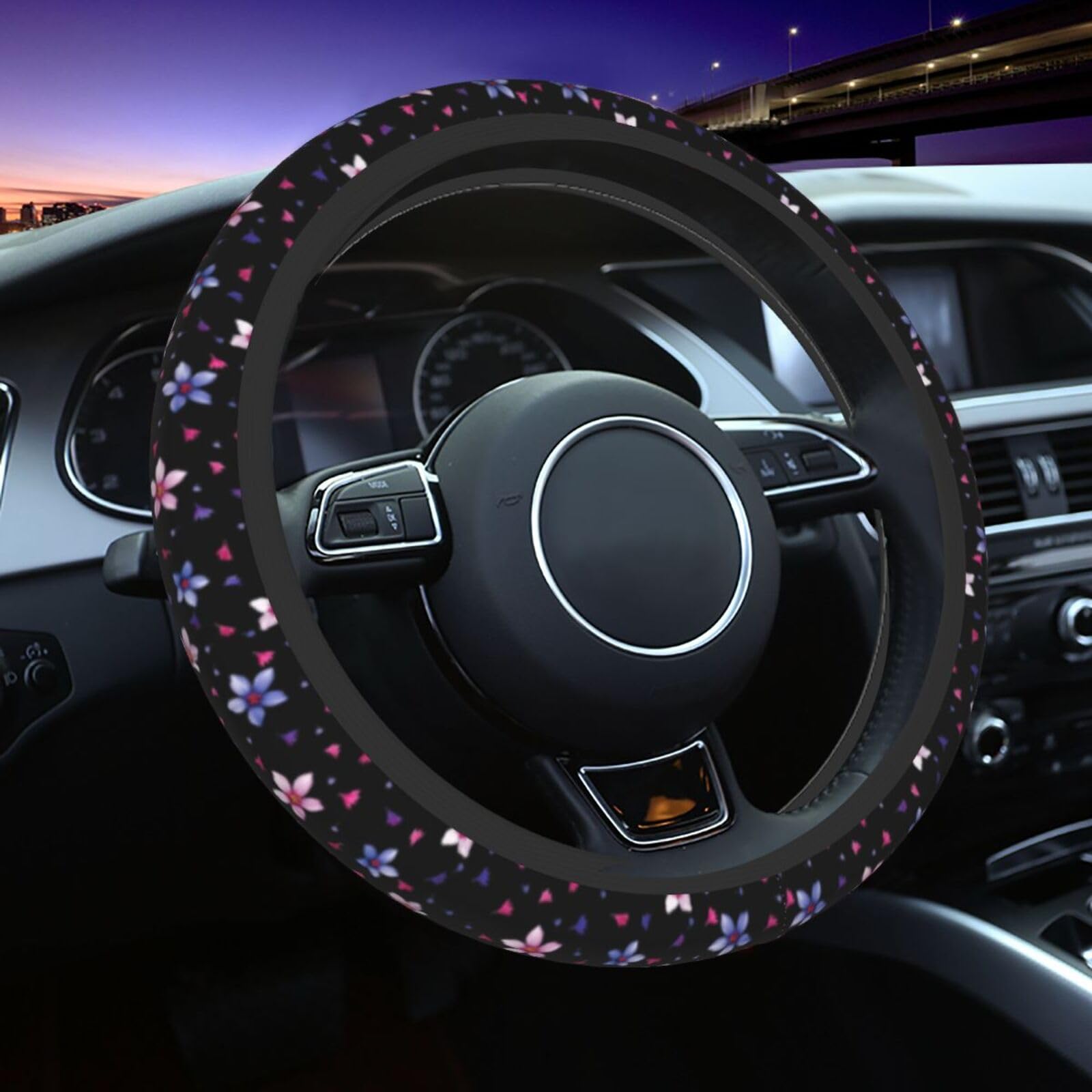 Flower Steering Wheel Cover Car Accessories Cute For Women Girls Universal 15 Inch Neoprene Auto Interior Decor Anti Slip Automo