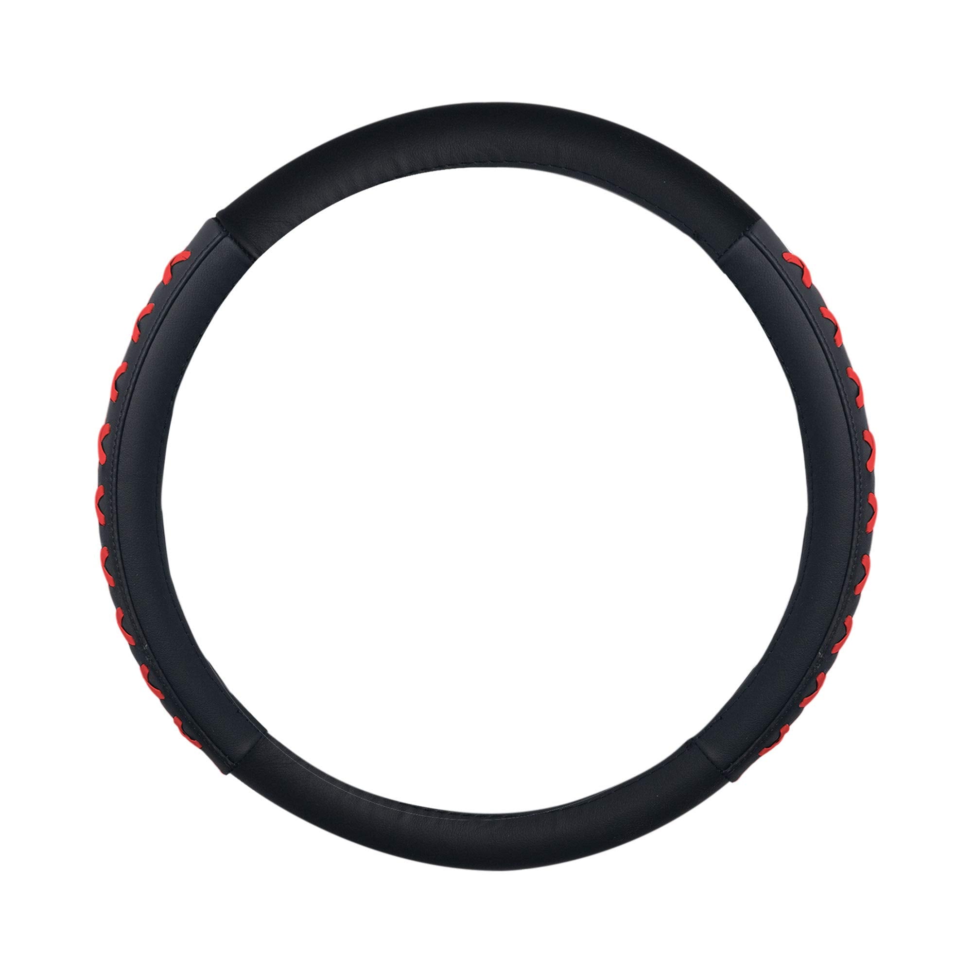 Fh Group Universal Fit 15 Inch Genuine Leather With Lace-Up Detailing Steering Wheel Cover Fits Most Cars, Suvs Red
