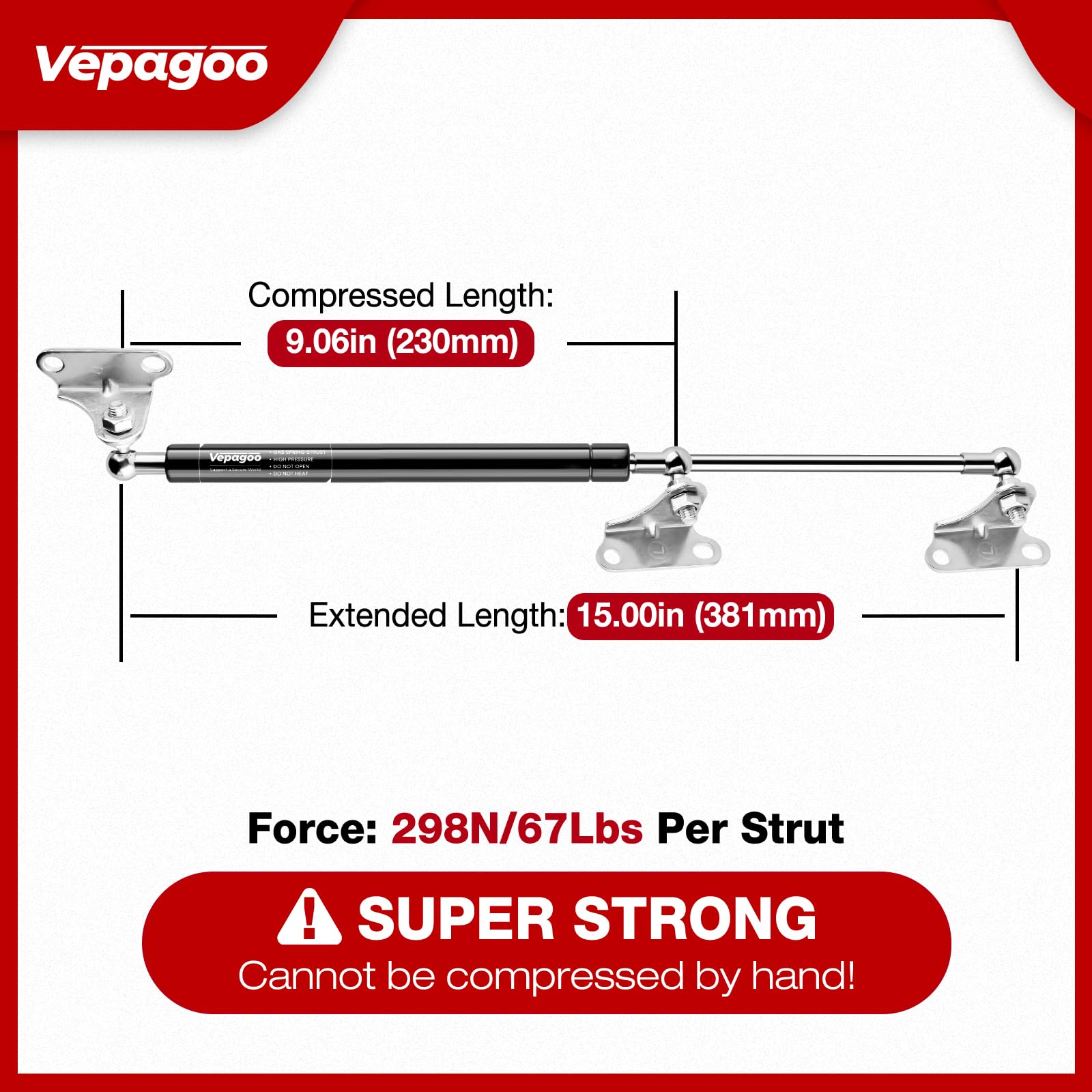15 Inch 67Lb/300N Per Gas Shock Strut Spring For Tool Box Outdoor Cabinets Boat Bed Cover Door Lids And Other Custom Heavy Duty