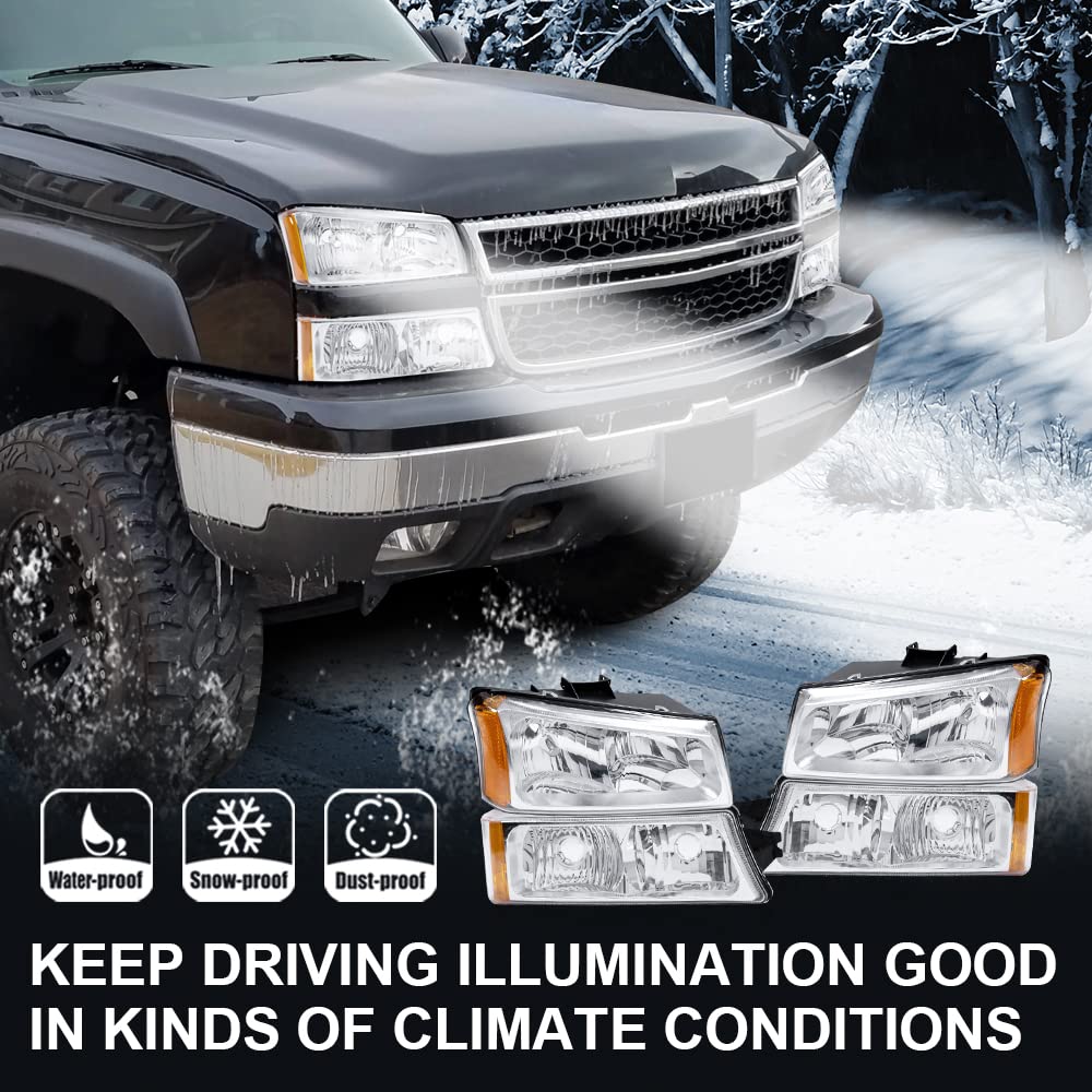 G-Plus Headlight Assembly Compatible With Chevy Avalanche Silverado 1500 2500 Hd 3500 2003-2006/Fit Chevy Silverado 1500 2500 35