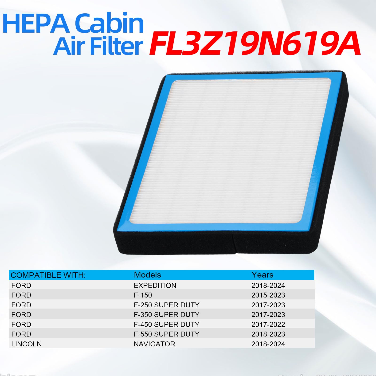 CF12150 Cabin Air Filter, Replacement FL3Z19N619A with Activated Carbon Compatible with FORD Expedition/F150/F250/F350/F450/F550