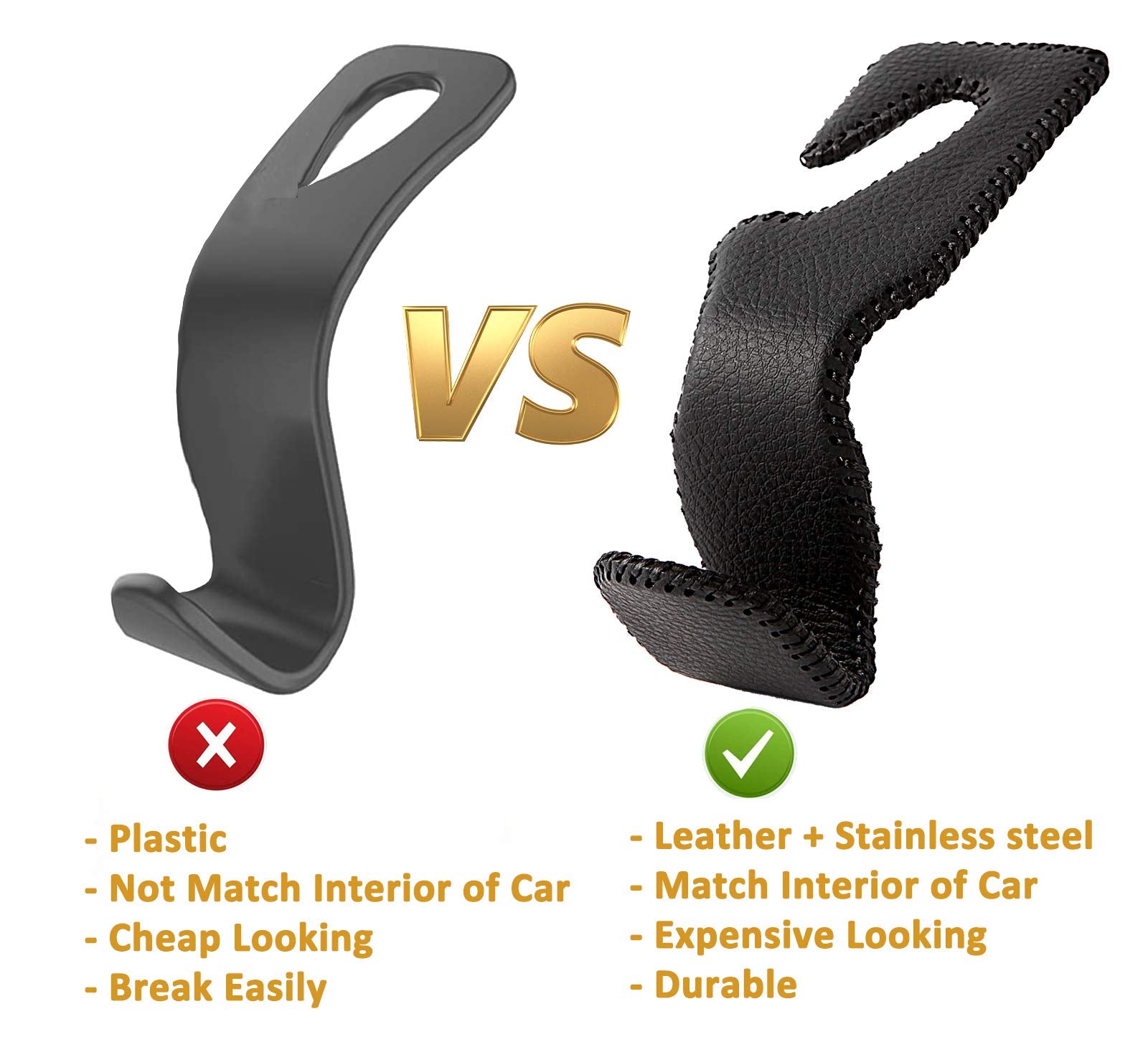 Amvoyoa Car Headrest Hook, Leather Vehicle Back Seat Hanger Storage For Purse Groceries Bag And More, Black&Red, Pack Of 2