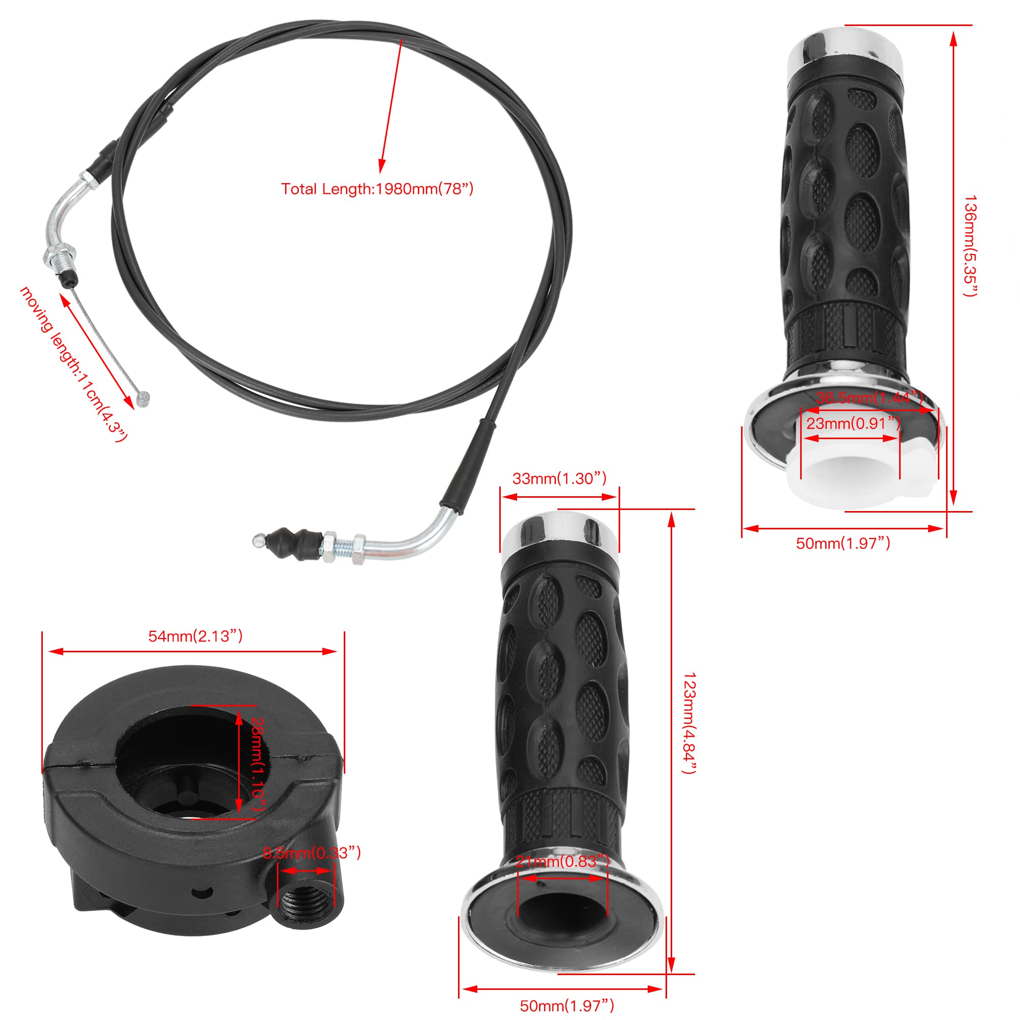 YOXUFA 7/8 Twist Grip 78'' Throttle Cable Kit for GY6 50 80 125 150cc QMB139 157QMJ TaoTao Lancer VIP Future Champion Wolf RX50