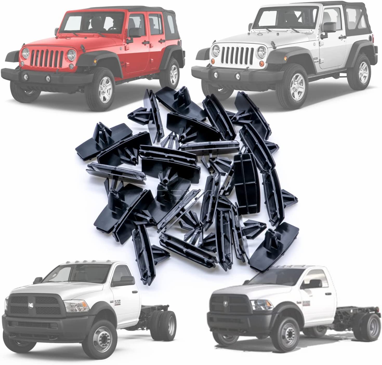 Rexka Fender Flare & Rocker Moulding Clip Set, 50pcs, Nylon, Compatible with Jeep Wrangler JK & Unlimited JK, Ram 4500/5500