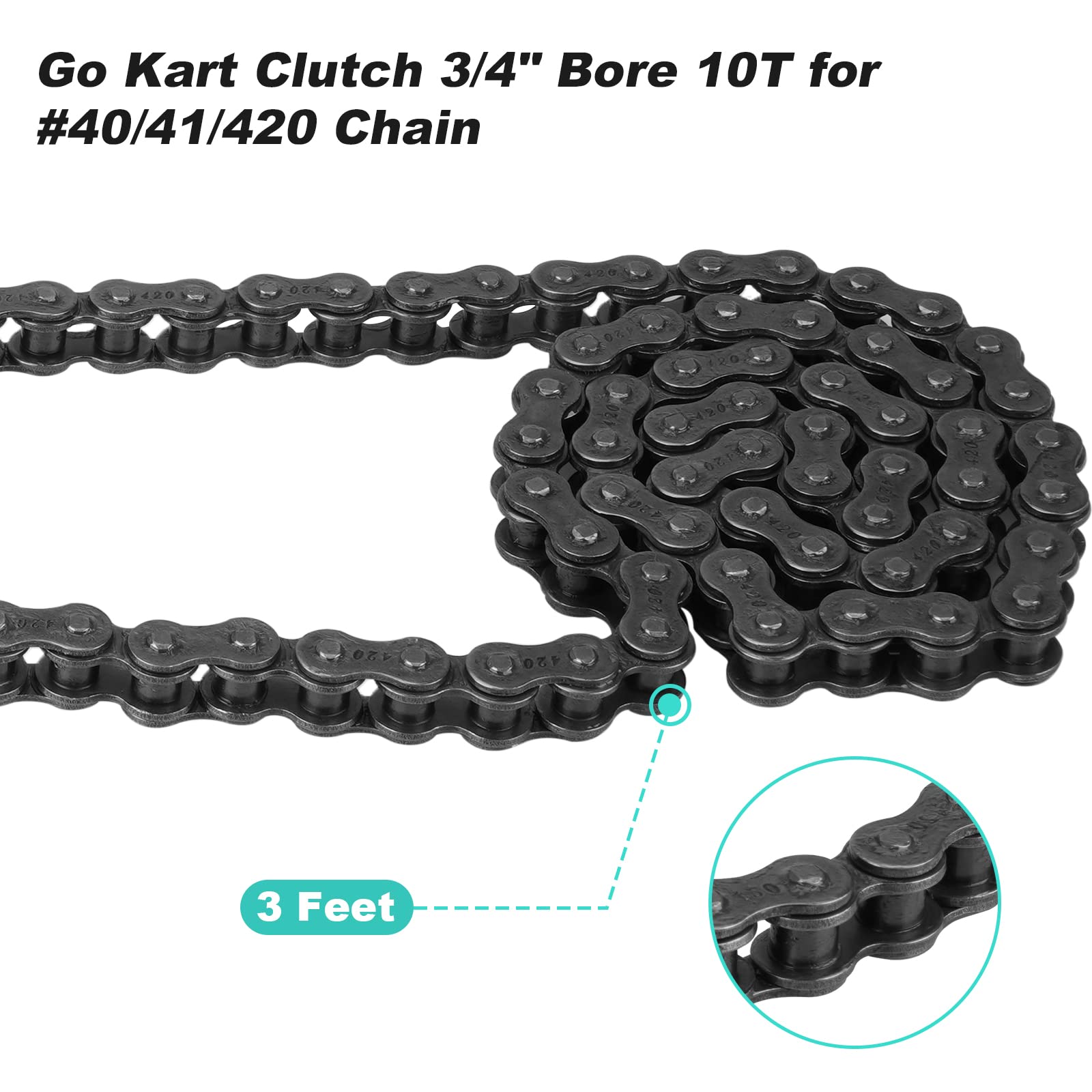 SEHNSUCHT Go Kart Clutch 3/4" Bore 10T with #40/41/420 Chain for Predator 212 & Honda Engines, Up to 6.5HP