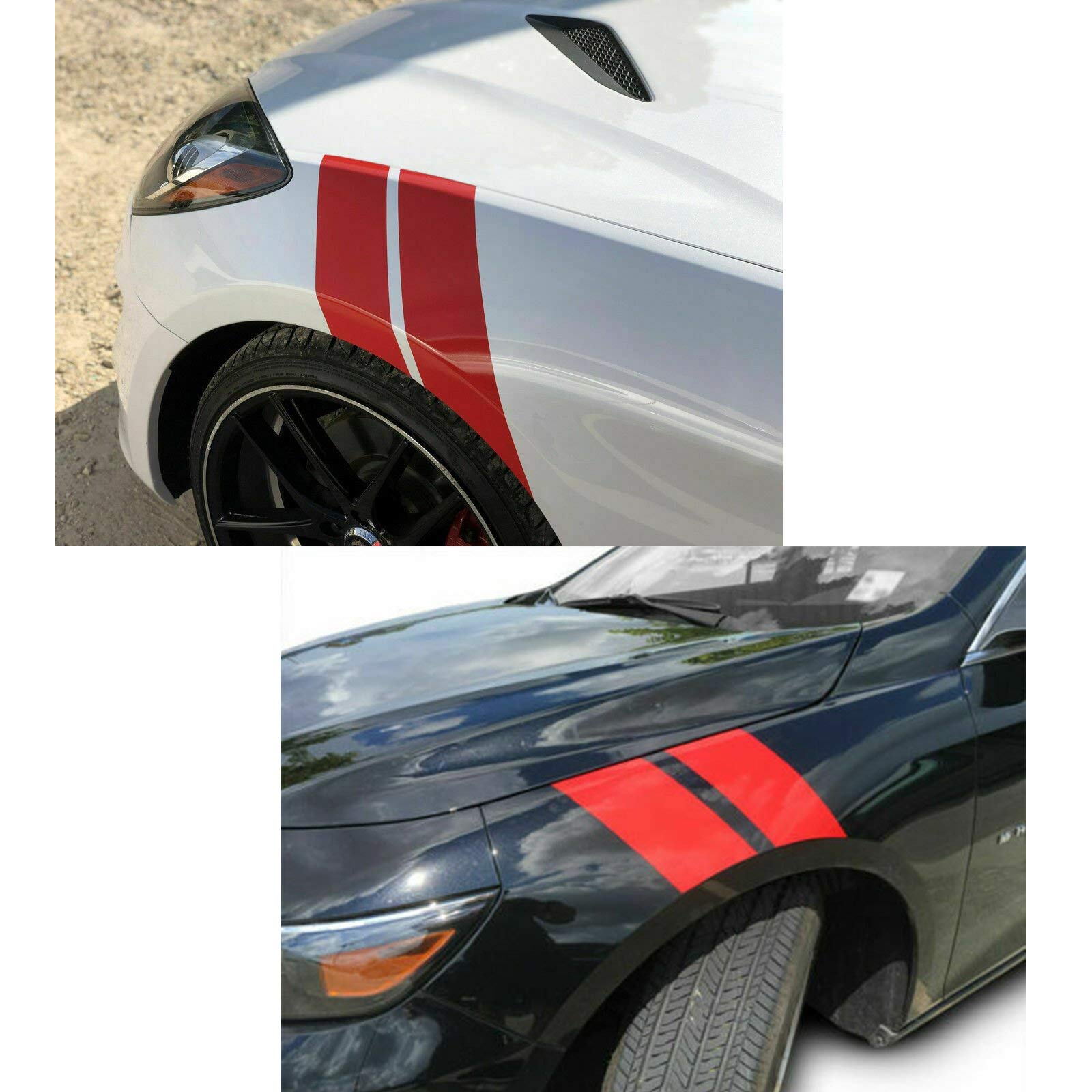 Xotic Tech Vinyl Decal Racing Stripe - Red Hash Marks for Front Fender #ST200R Compatible with Cars and Trucks