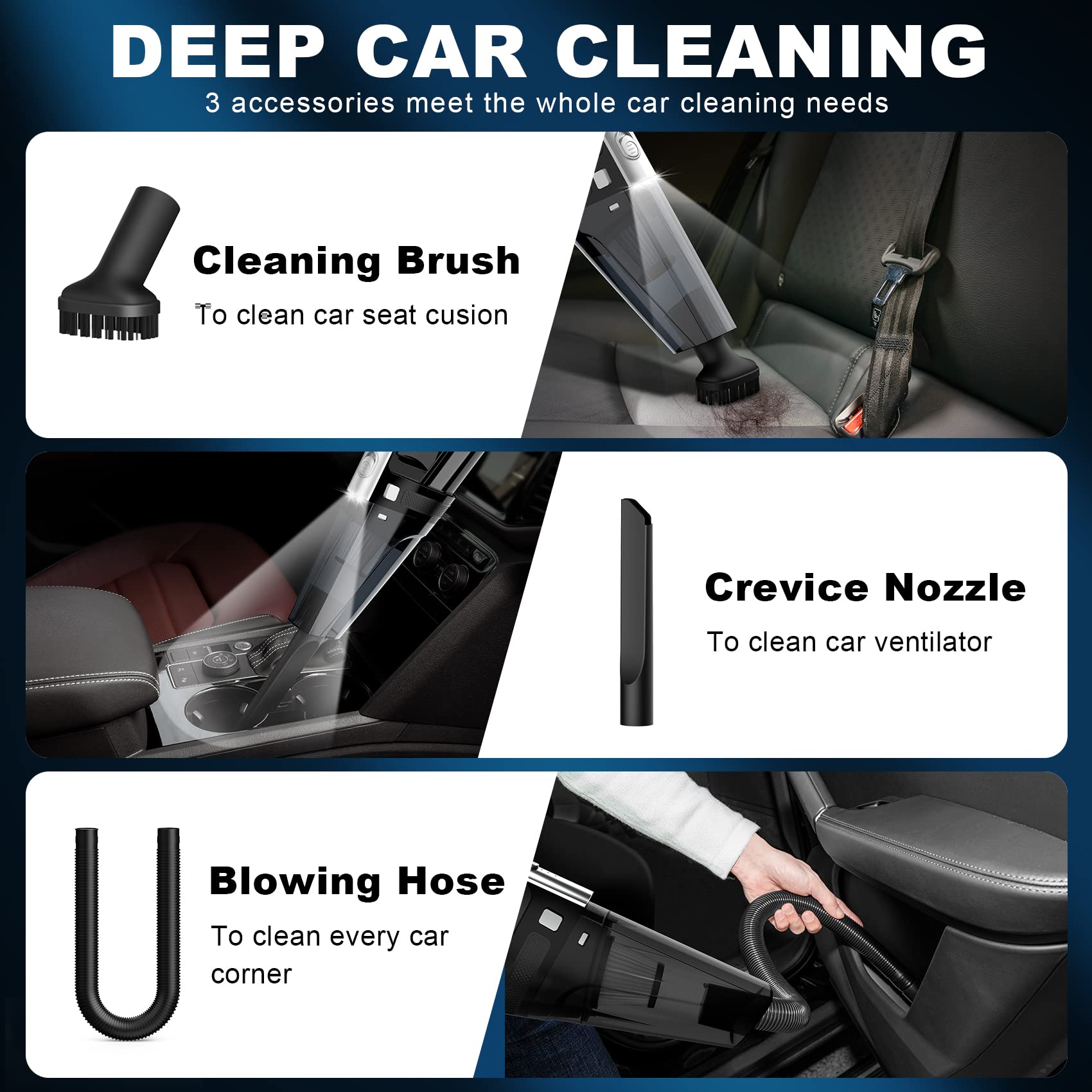 Drecell Car Vacuum, Portable Car Vacuum Cleaner With 7000Pa Suction, Dc 12V High Power 16.4Ft Cord Wired Vacuum Cleaner For Car,