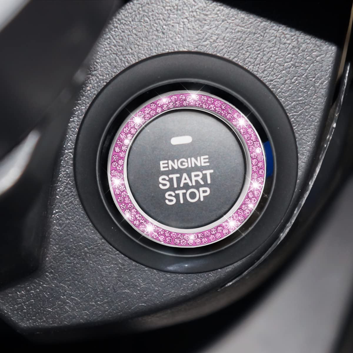 Aukepo Car Bling Crystal Rhinestone Engine Start Ring Decals, 2 Pack Car Push Start Button Cover/Sticker, Key Ignition Knob Bling Ring, Sparkling Car Interior Accessories For Women (Purple)