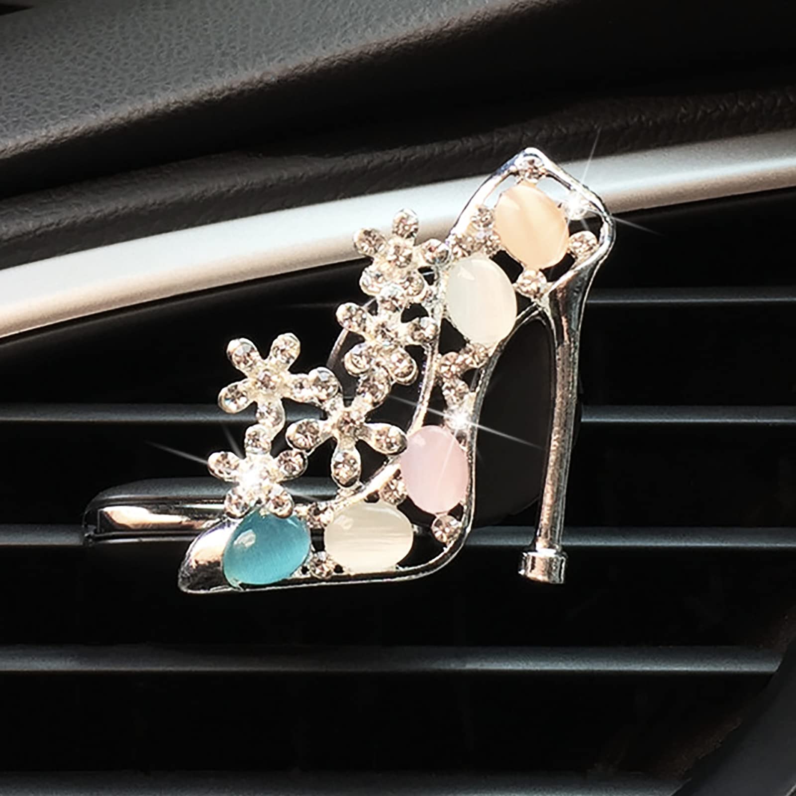 2 Pieces Crystal High Heel Shoe And Bag Air Vent Clips Rhinestone Car Air Freshener Clip Bling Pearl Car Clip Gift Decorations C