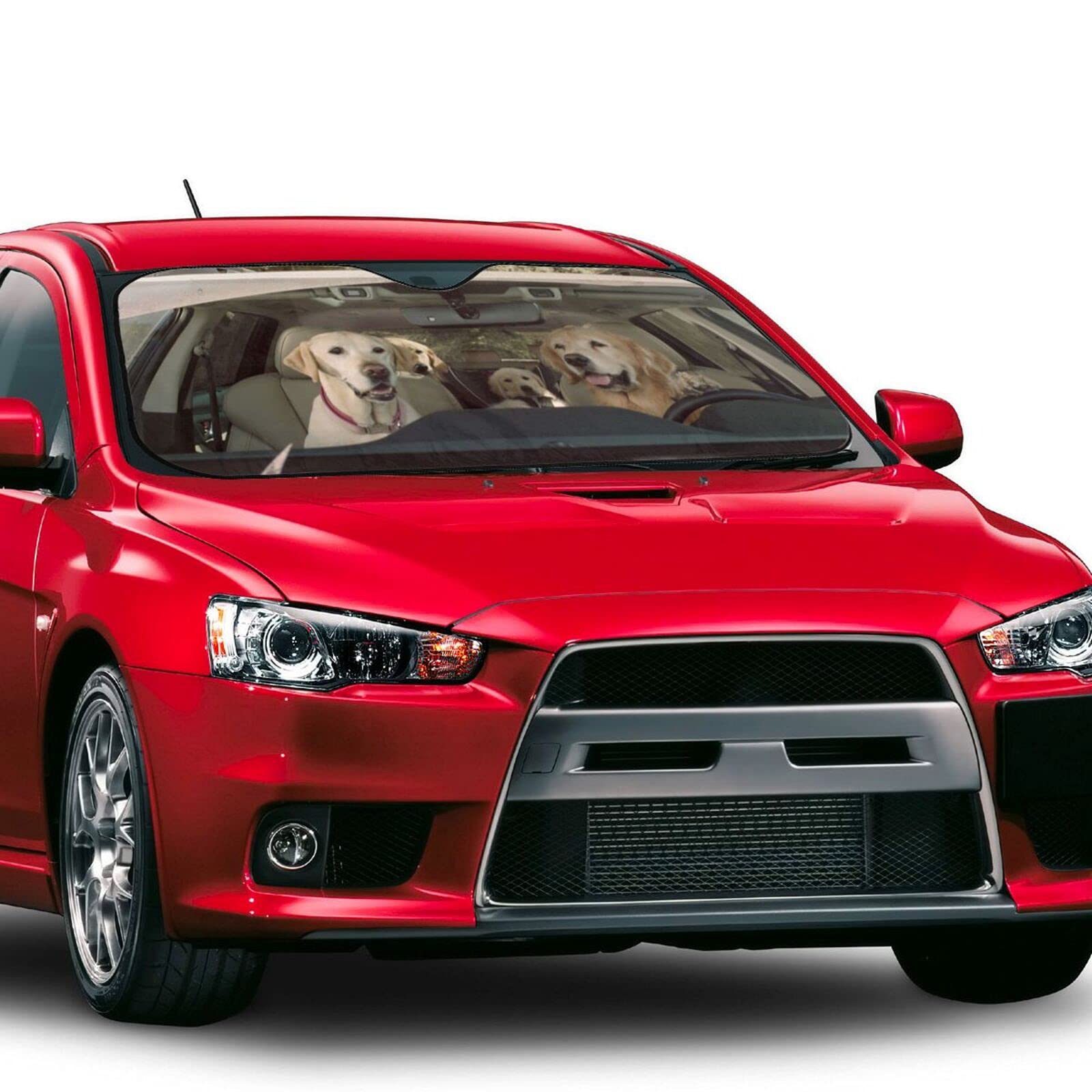 Two Dogs Driving Car Front Windshield Sun Shade,Auto Sunshade For Car Truck Suv - Blocks Uv Rays Sun Visor Protector (51 X 27.5Inch,Upgrade Hardened)