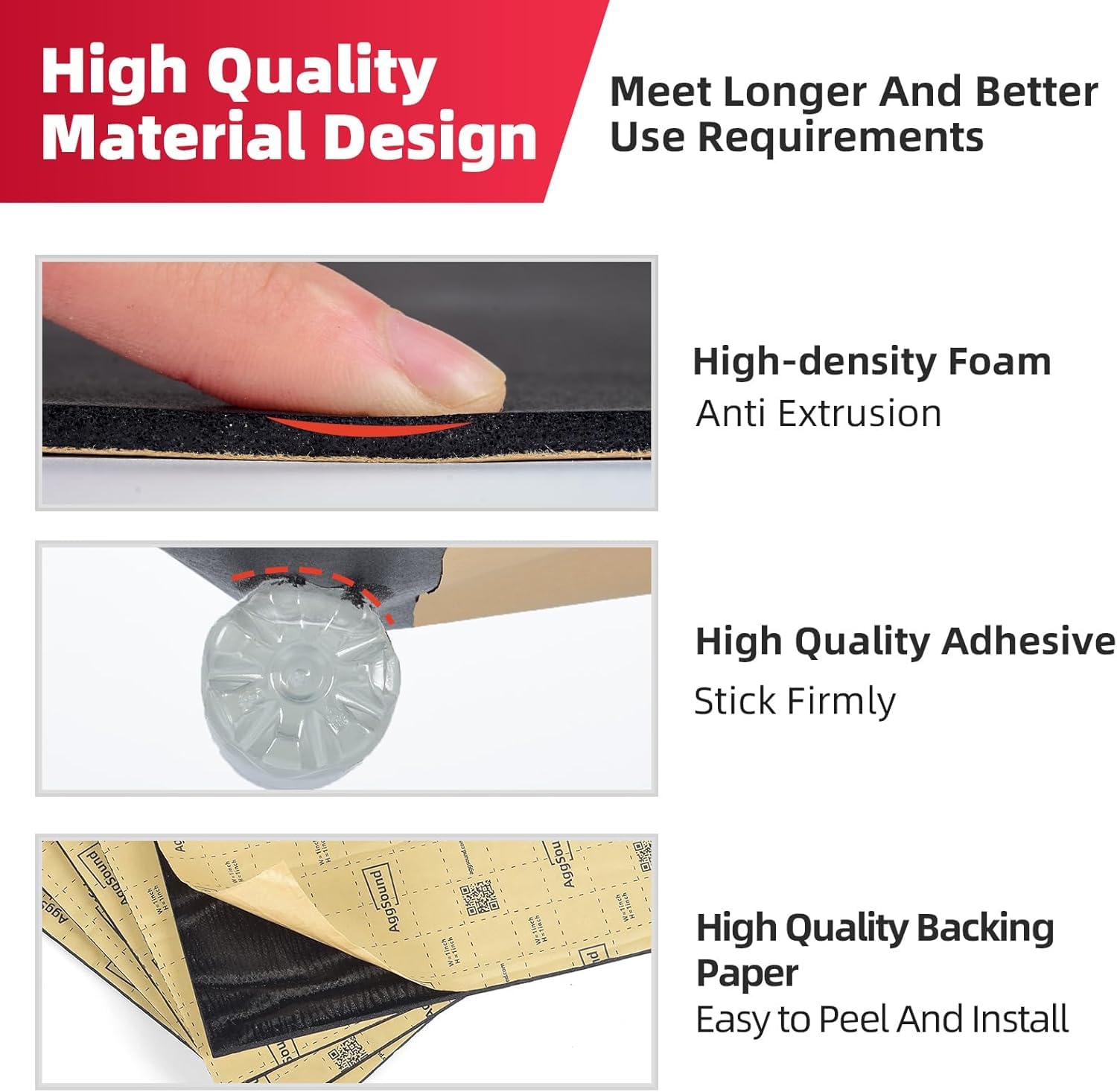 Aggsound 3/5Inch Thickened Sound Deadener For Multiple Use,High Density Foam With Adhesive,For Car, Boat, Rv Shield Insulation D