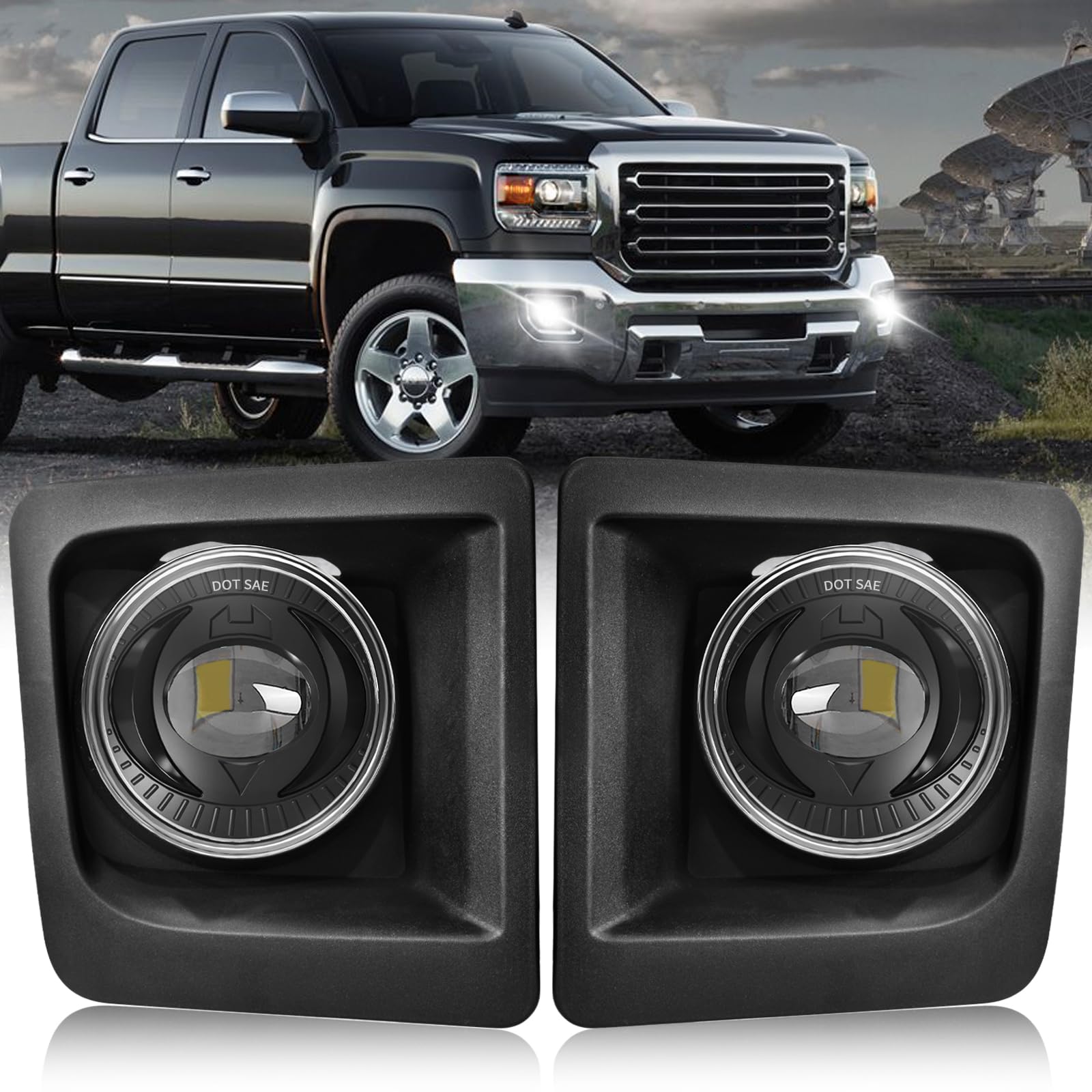 Sinyato Indust Led Fog Lights Compatible With 2014-2015 Gmc Sierra 1500, Bumper Driving Led Fog Lamp Assembly Replacement Foglight Kit, Dot Certified(1 Pair)