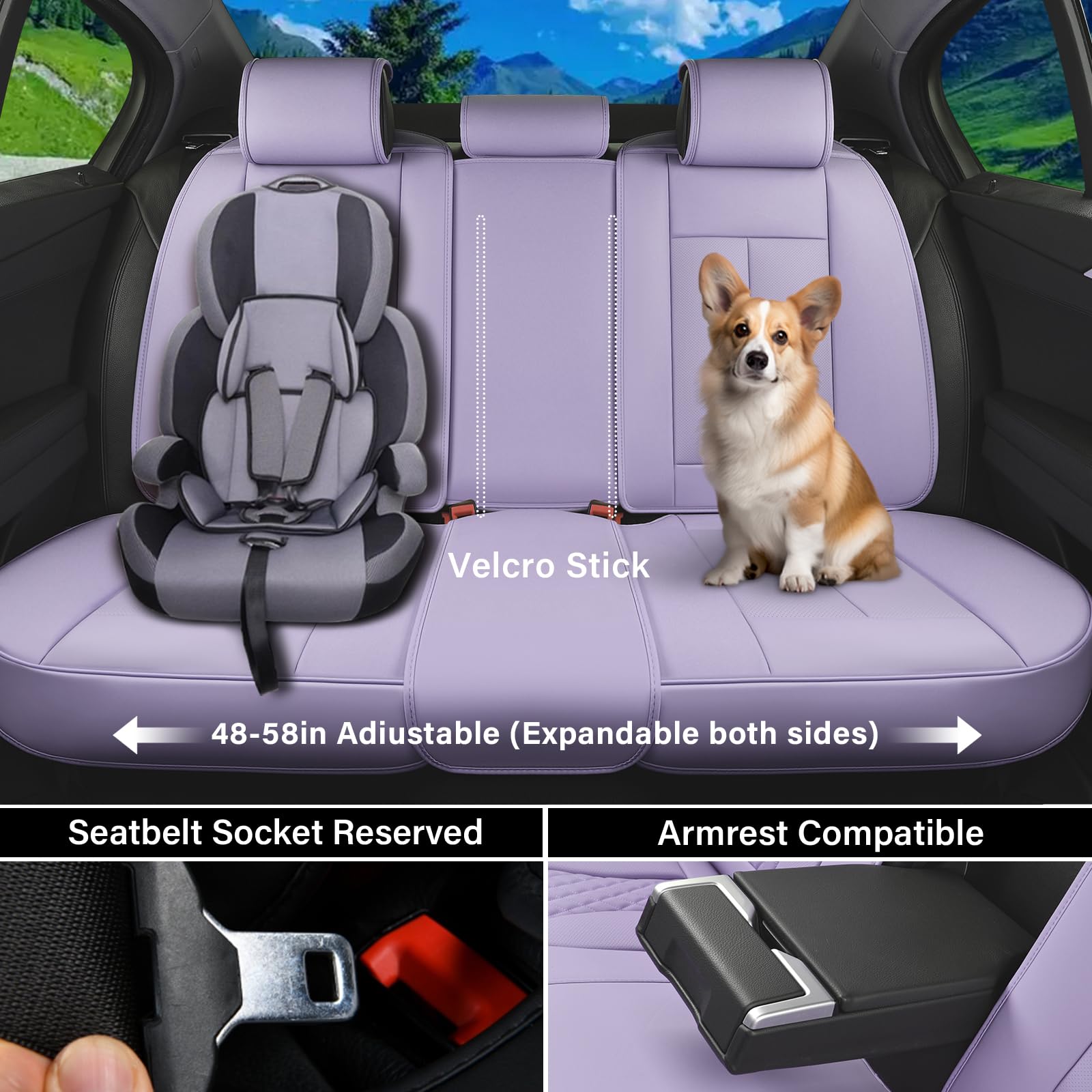 Coverado Car Seat Covers Full Set, Waterproof Leather, Universal Fit, Purple, Model 8805PU