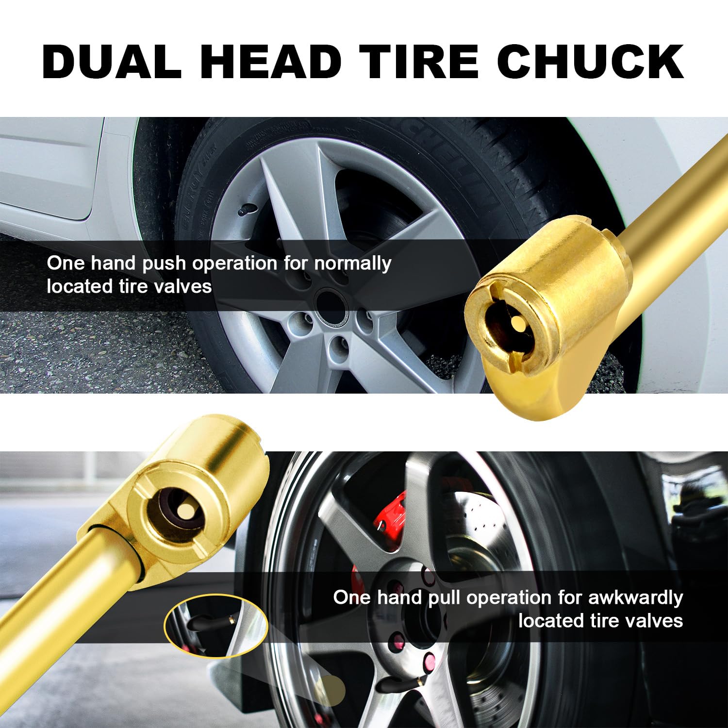 Lumiteco 5-Pack Dual Head Air Chuck Set, 1/4 Inch Female Npt Closed Ball Tire Chuck With 2 Standard Male Quick Plug, 2 Way Conne