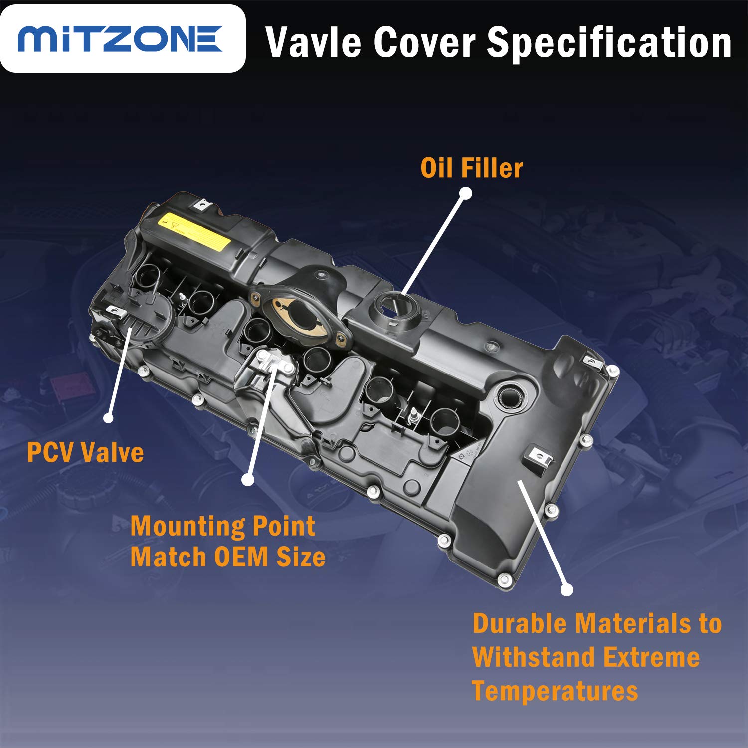 MITZONE N52 Engine Valve Cover Kit with Oil Cap & PCV Hose, Plastic, Model 004-065-A, Compatible with BMW E82, E9X, E60, E70,