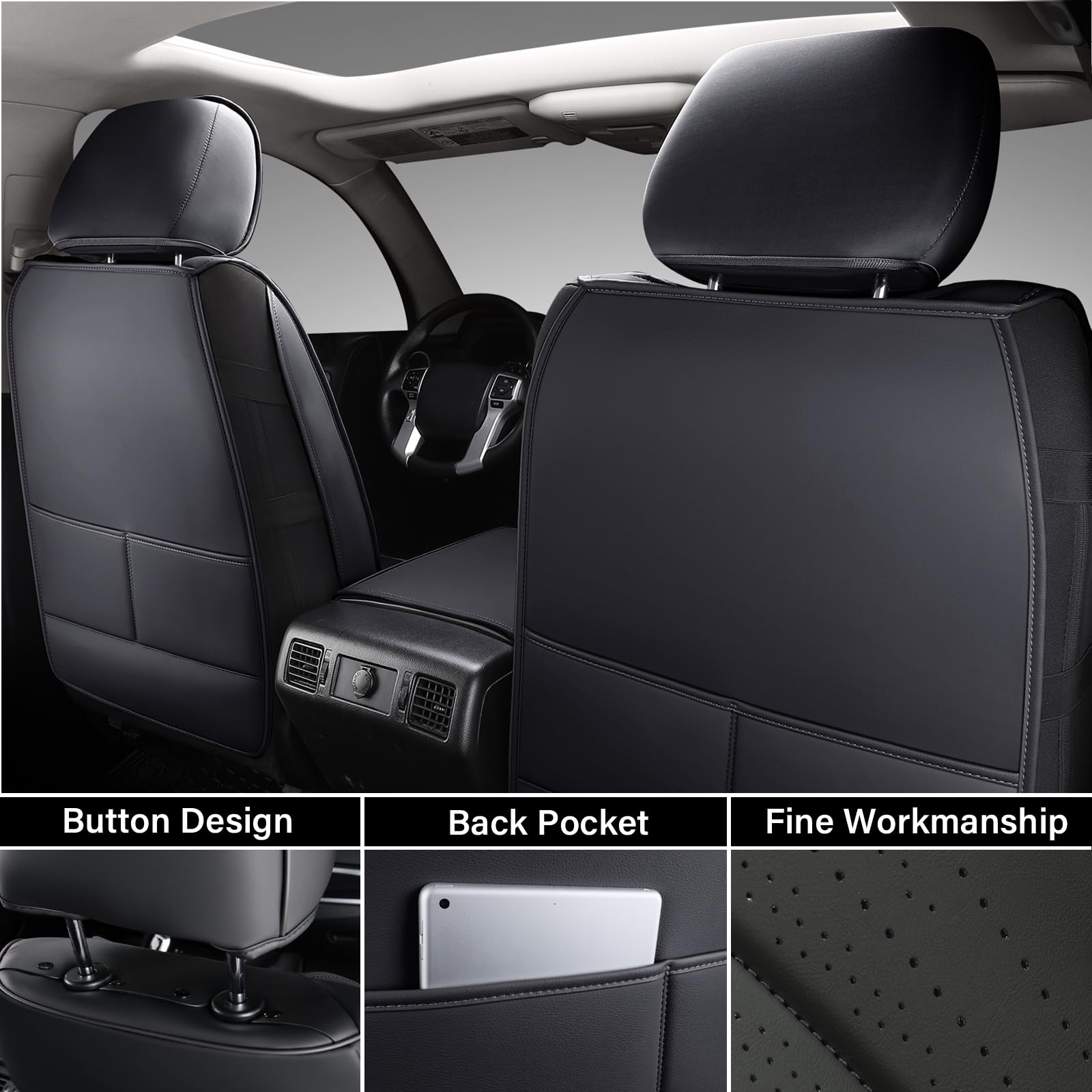 Coverado Front Seat Covers For Toyota Tundra 2007-2021, Leather Car Seat Covers Compatible With Crew, Crewmax, Extended, And Dou