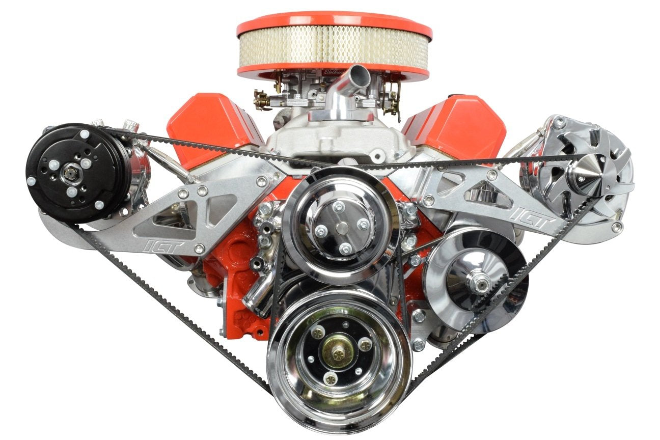 ICT Billet SBC Alternator Power Steering A/C Compressor Bracket Kit for Long Water Pump 305 327 350 383 5.0L 5.7L V8 Eight Cylin