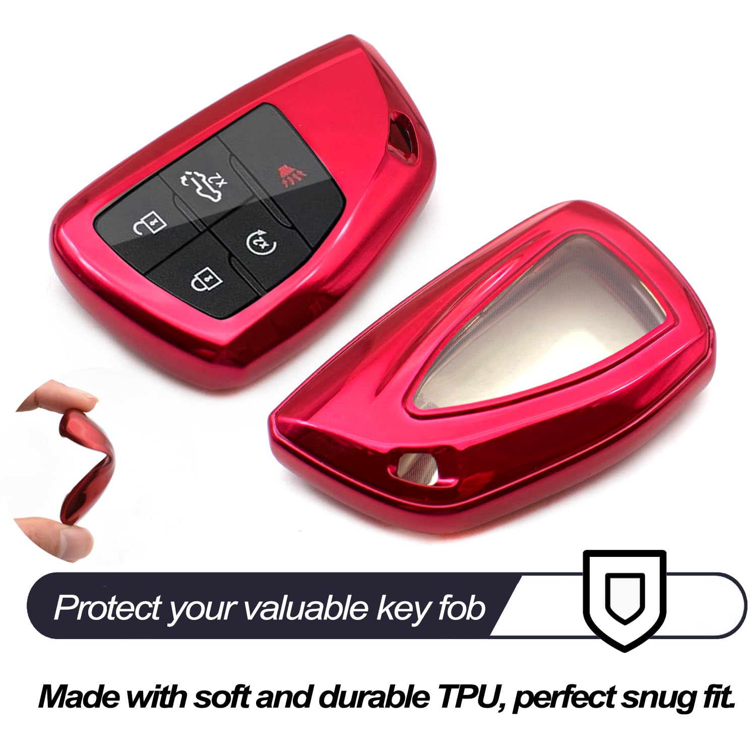MECHCOS TPU Key Fob Cover for GMC Chevy Silverado 1500 2500 SUV, Universal Red Protector, Model 10588