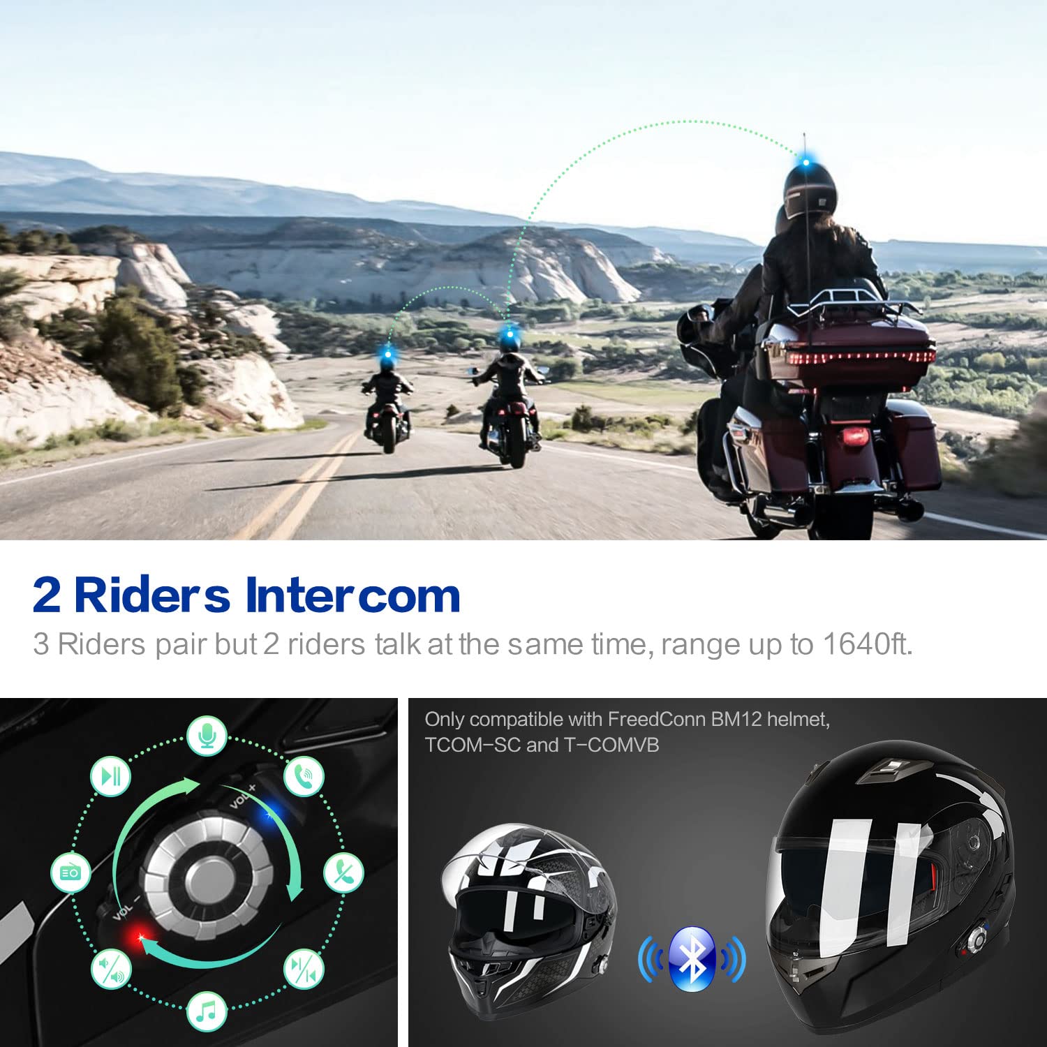 FreedConn BM2-S Bluetooth Motorcycle Helmet, X-Large, Gloss Black, Modular Design, 500M Connectivity, FM, DOT Certified
