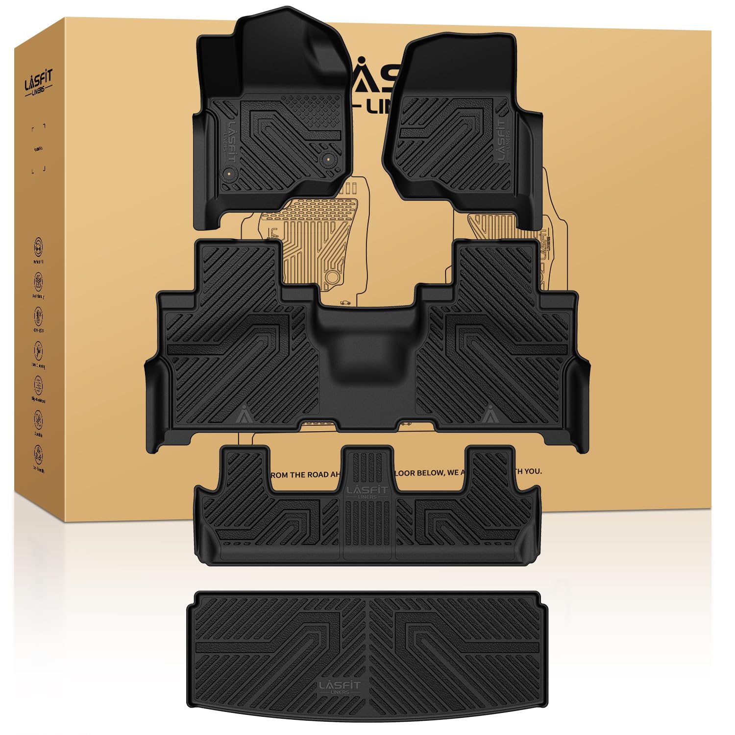Lasfit Floor Mats&Trunk Mat For Ford Expedition|Lincoln Navigator(Not For Max And L Models) 2018-2023 2024 8-Seater, All Weather