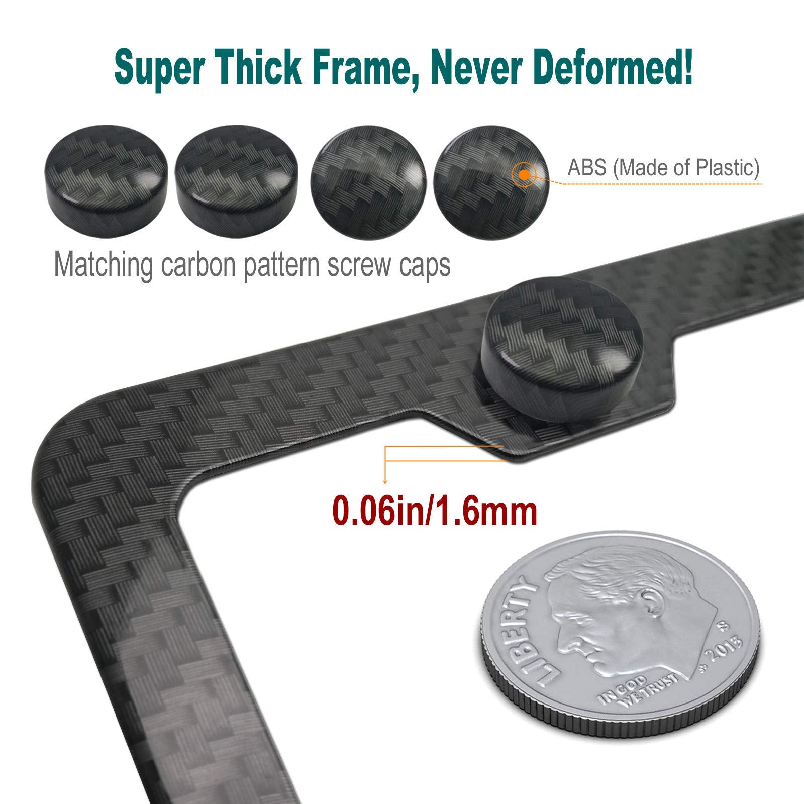 Aootf Carbon Fiber License Plate Frame- Black Aluminum Slim Car Tag Cover Printed Carbon Patterns, Heavy Duty Holders For Front
