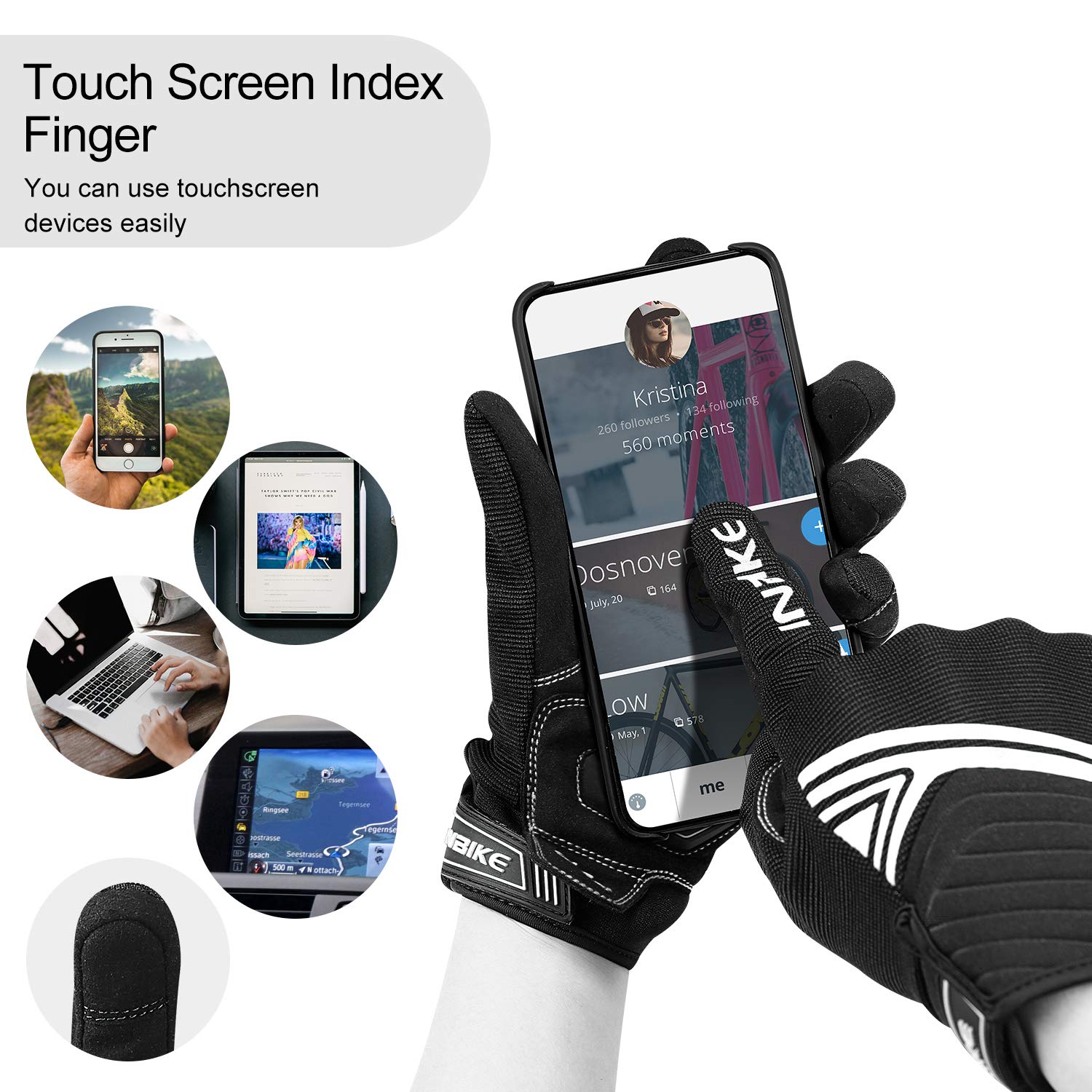 Inbike Breathable Mesh Motorcycle Gloves Touchscreen With Tpr Palm Pad Hard Knuckles Black White Small