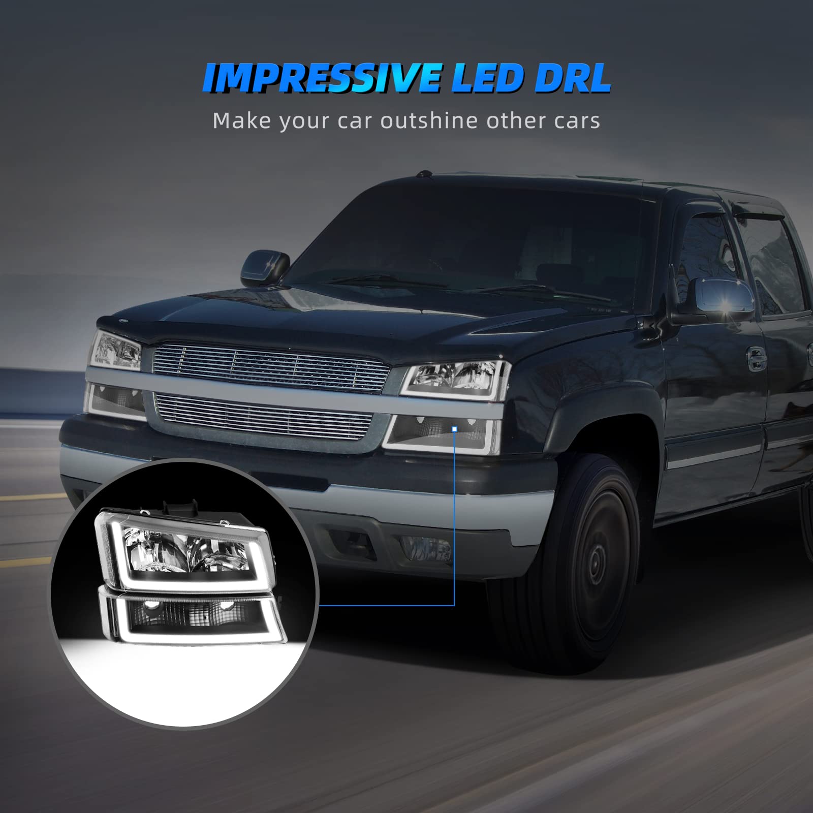 Autosaver88 Headlight Assembly With Led Drl Compatible With 2003 2004 2005 2006 Avalanche Silverado 1500 2500 3500/2007 Chevrole
