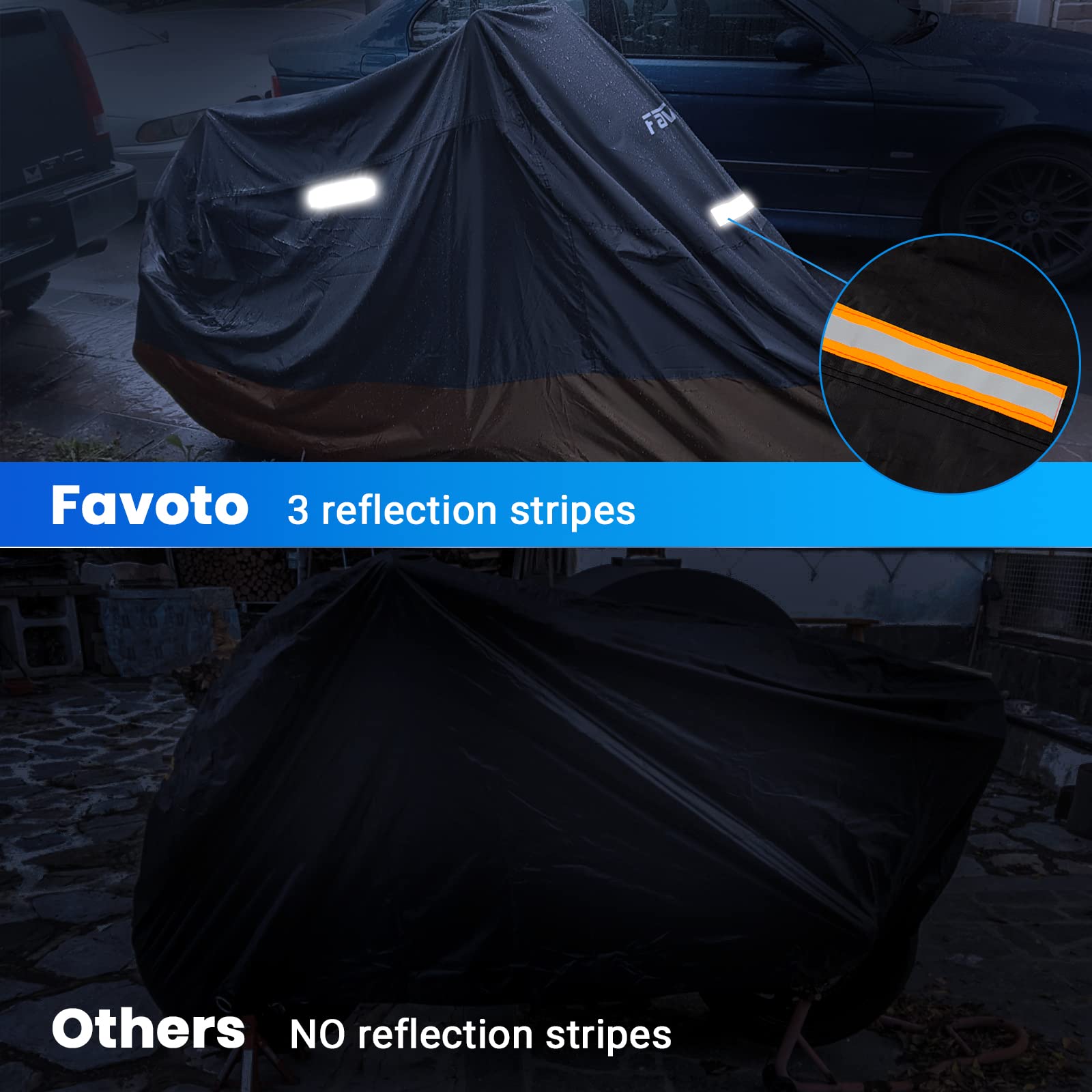 Favoto Motorcycle Cover Universal Heavy Duty Oxford Fabric With Lock-Hole 3 Night Reflectors Windproof Buckles Carrying Bag Wate