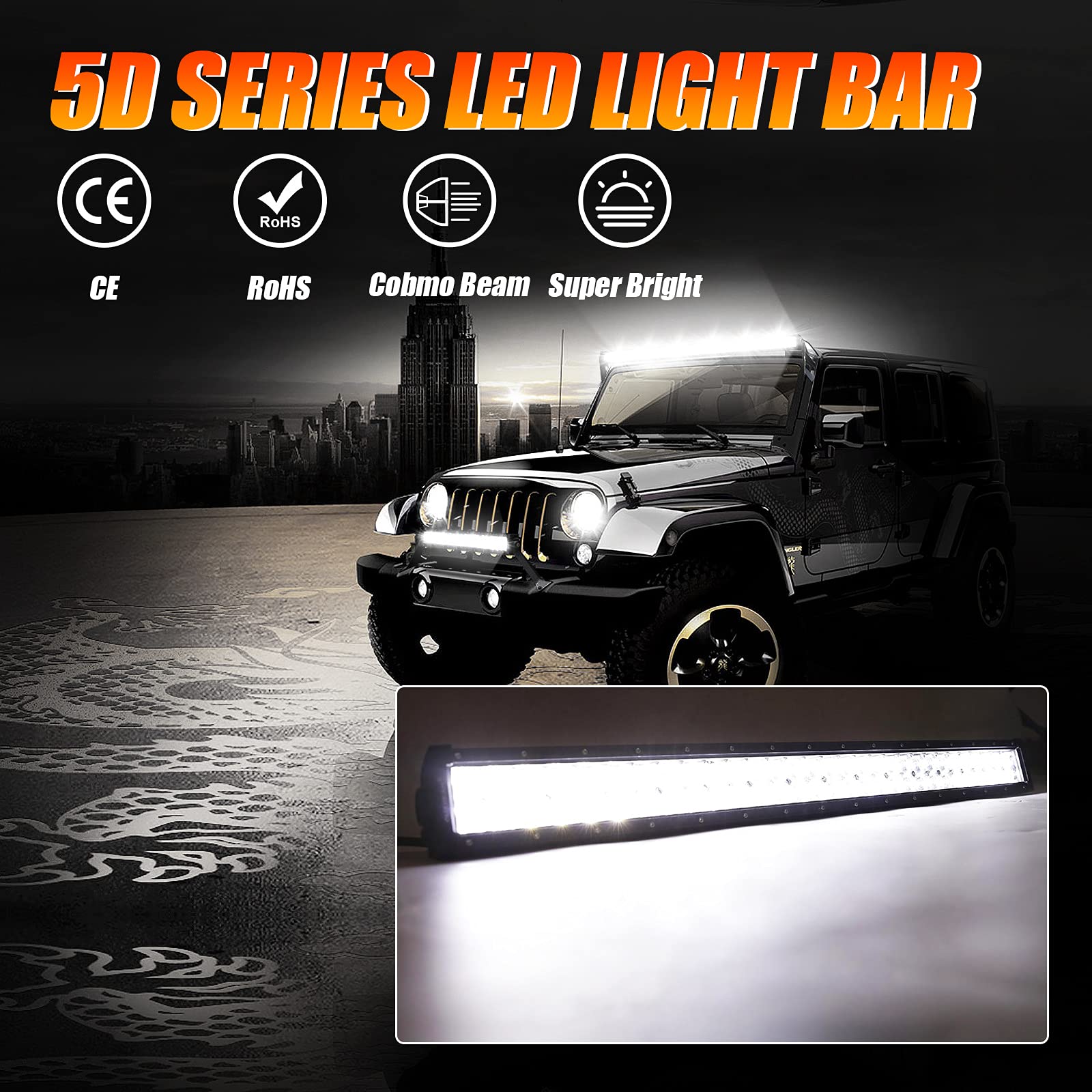 Auxbeam 52 Inch 300W Led Light Bar - Off-Road Driving Lights Spot Flood Combo Led Work Light 5D Lens With Wiring Harness For Car