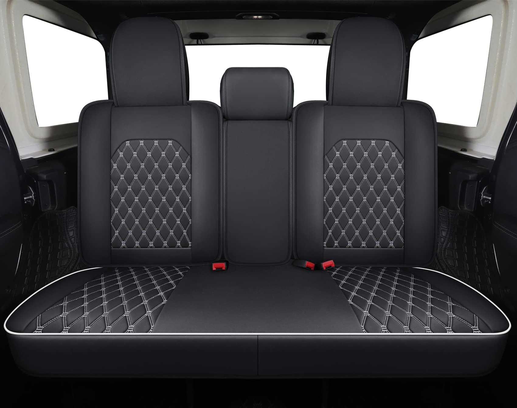 Aierxuan Jeep Wrangler JK JL 4-Door Seat Covers, Waterproof Faux Leather, Black, Full Set (2007-2023 Unlimited X Rubicon Sahara)