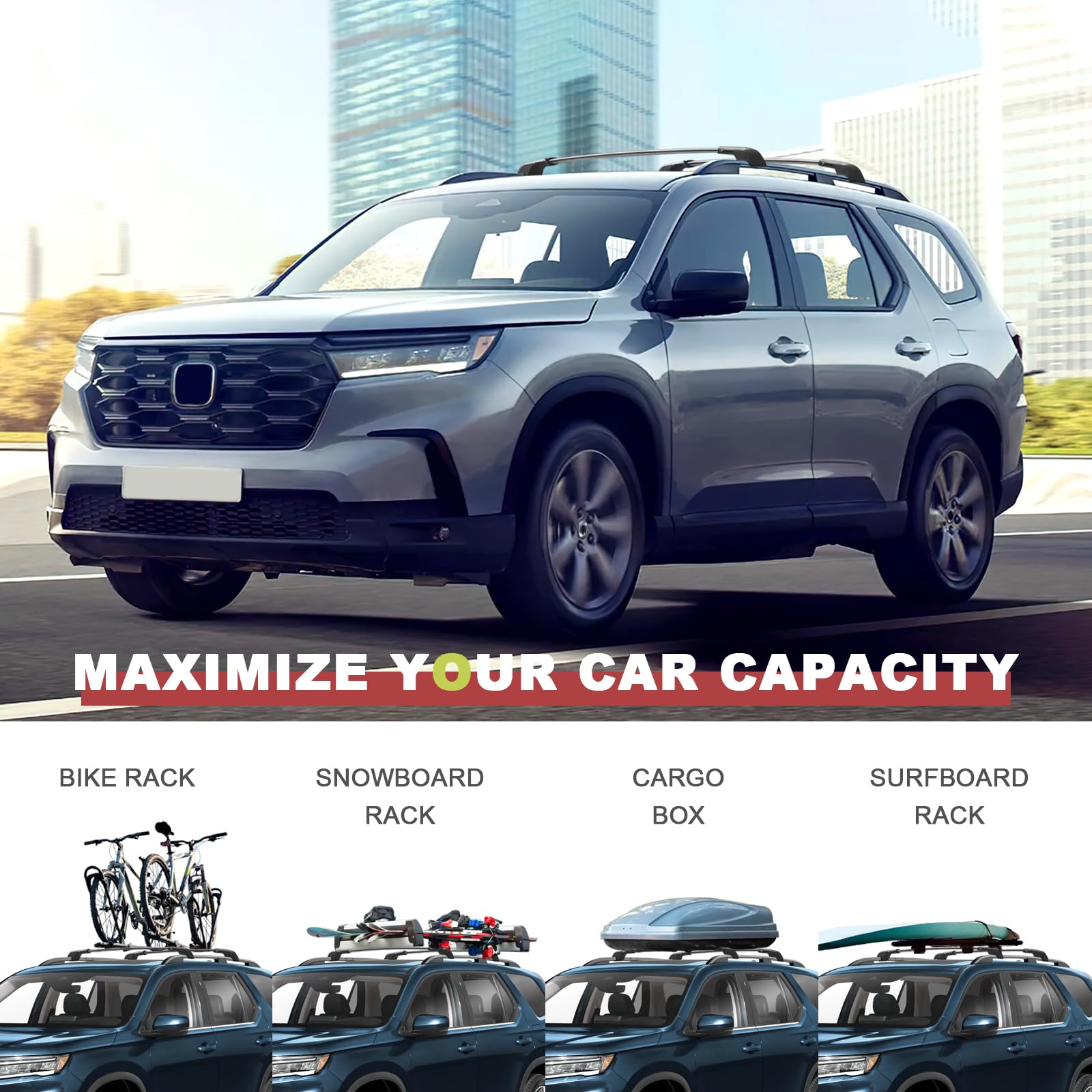 Kinggeri Lockable 220Lbs Roof Rack Cross Bars Compatible With Honda Pilot 2023 2024 2025 Sport Trailsport Touring Elite With Rai